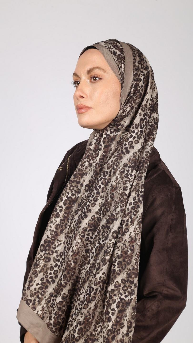LEOPAR DESEN ŞAL VİZON