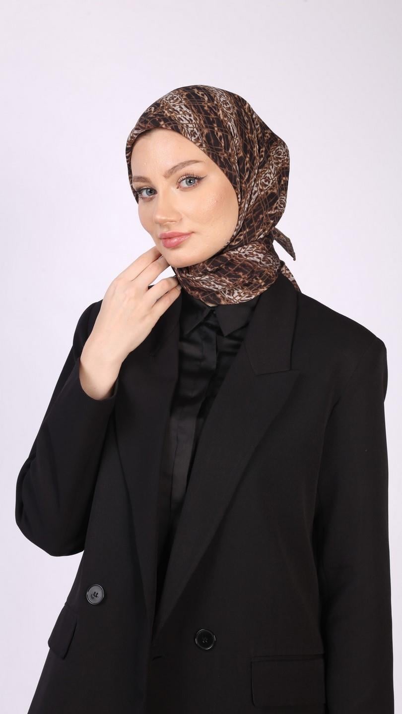 LEOPAR GRİD DESEN EŞARP ACI KAHVE