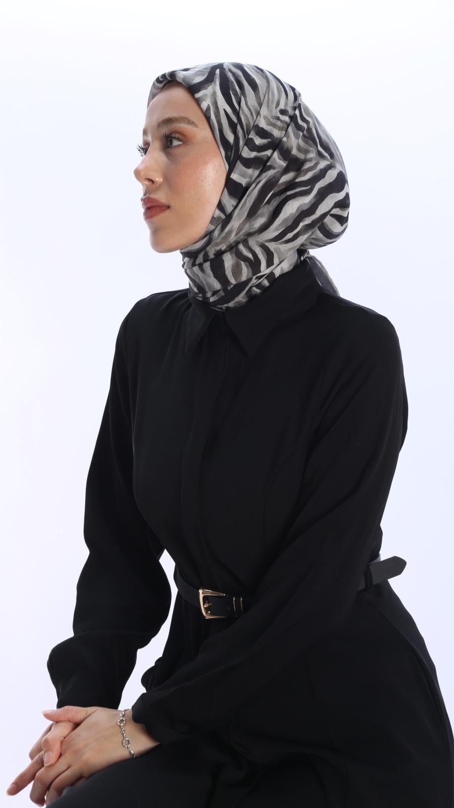 LİNEA DESEN EŞARP SİYAH GRİ-4