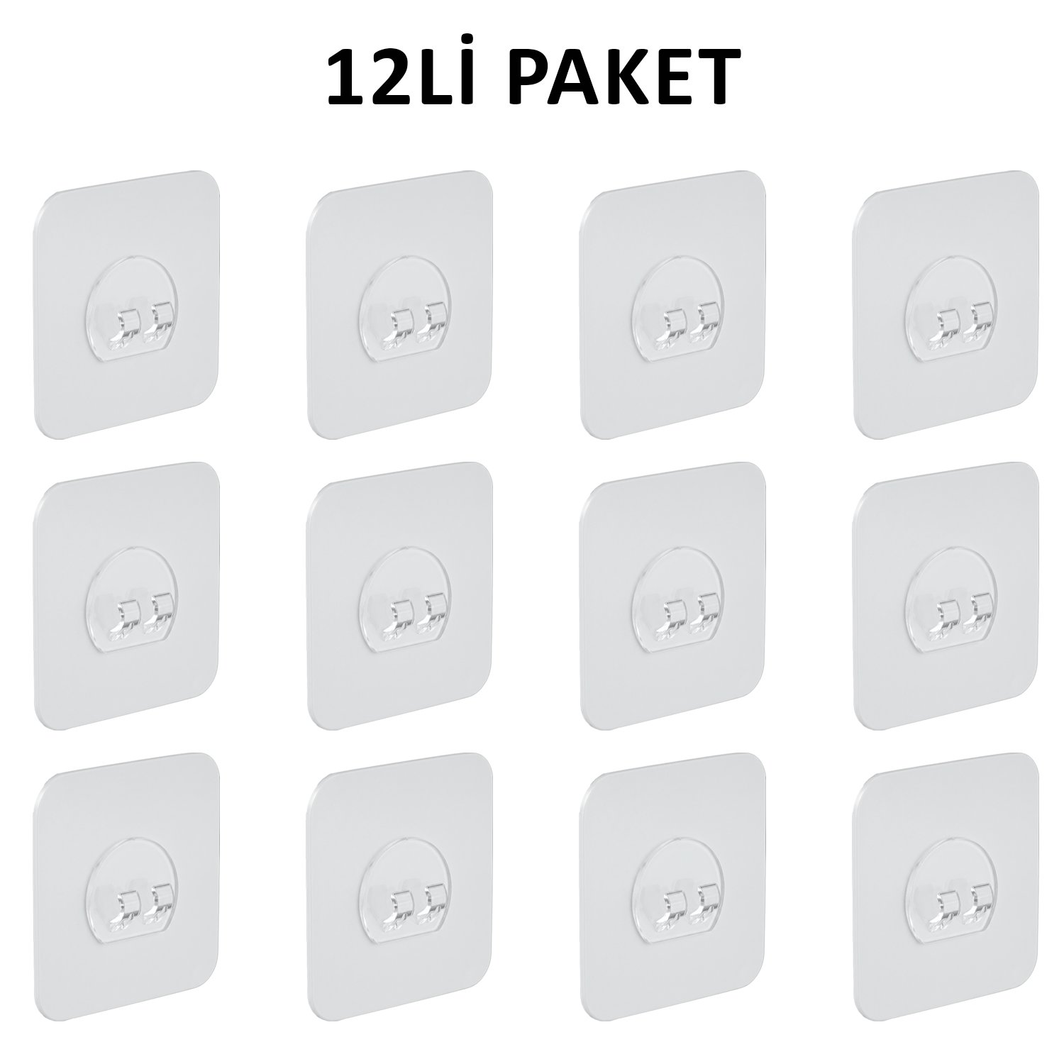 Decorelax 12'li Kendinden Yapışkanlı Raf Tutucu Kanca Şeffaf Duvar Askı Aparatı Delmeden Çerçeve Askısı
