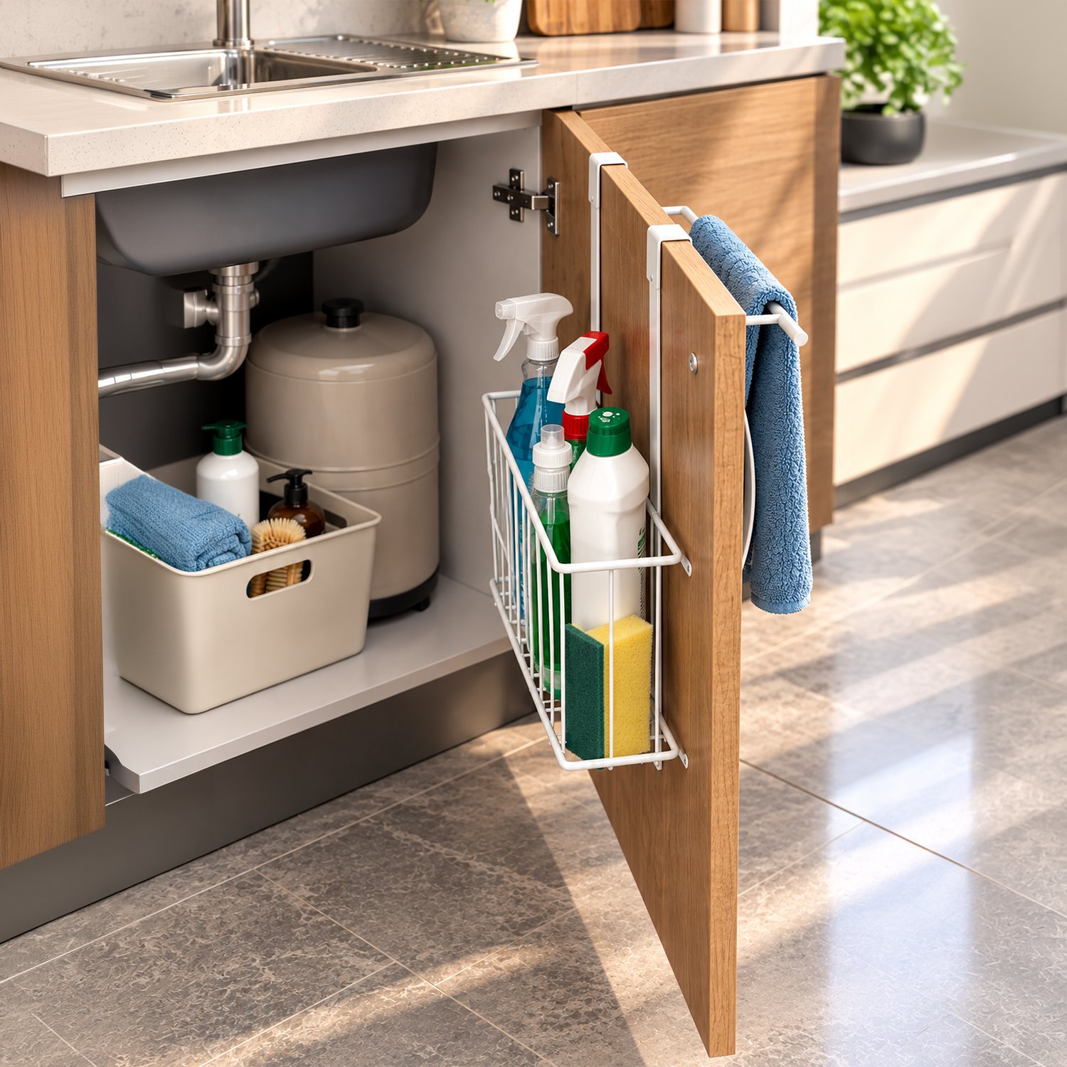 Decorelax Dolap Kapağına Geçmeli Metal Havlu Askılı Organizer Beyaz – Delmesiz Dolap İçi & Dışı Mutfak Banyo Düzenleyici Raf