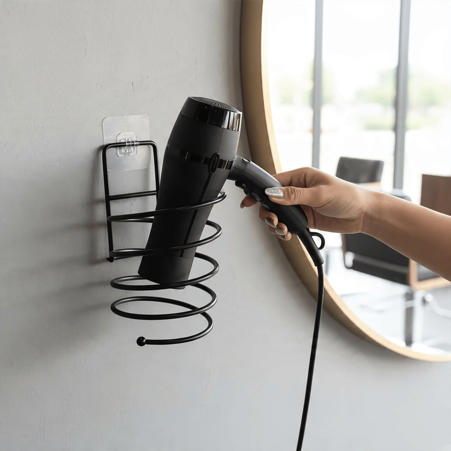 Kendinden Yapışkanlı Saç Kurutma Makinesi Tutucu ve Askılığı -Siyah