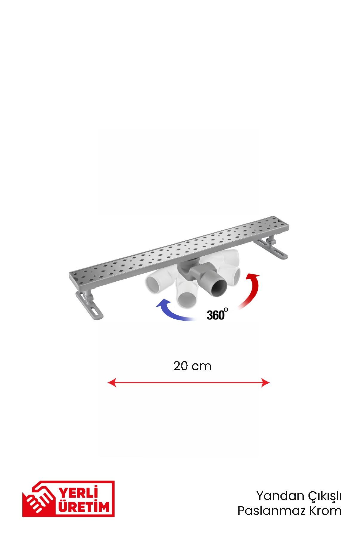 Gama 360 Derece Dönerli Paslanmaz Krom Lineer Duş Kanalı 20 cm