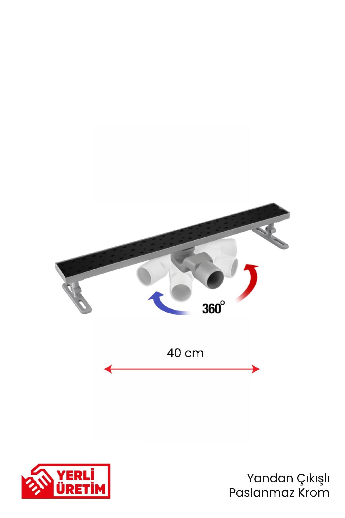 Gama 360 Derece Dönerli Paslanmaz Siyah Lineer Duş Kanalı 20 cm