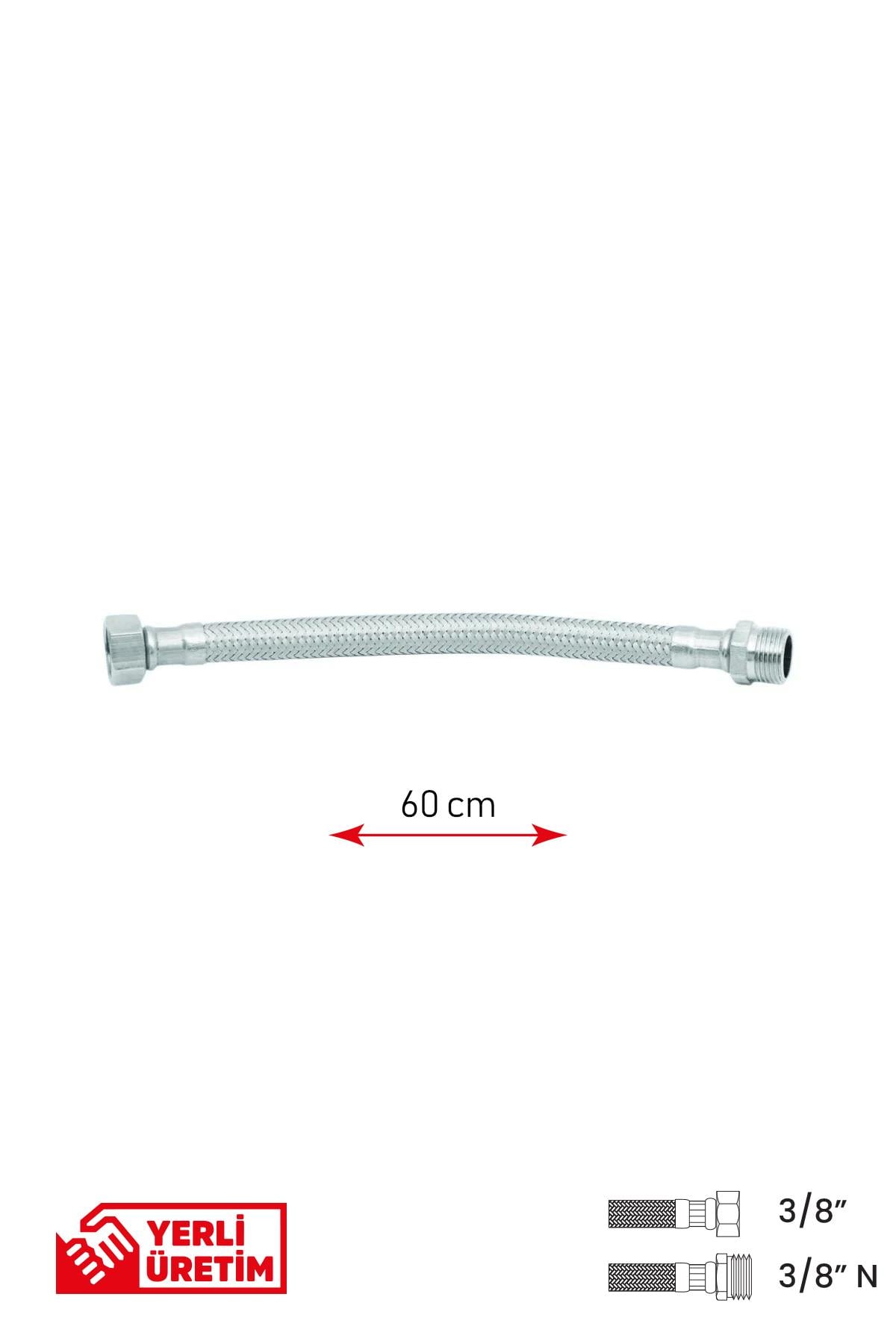Gama Paslanmaz Çelik Flex Hortum 3/8 - 3/8 Nipel Bağlantı Taharet Hortumu 20 cm