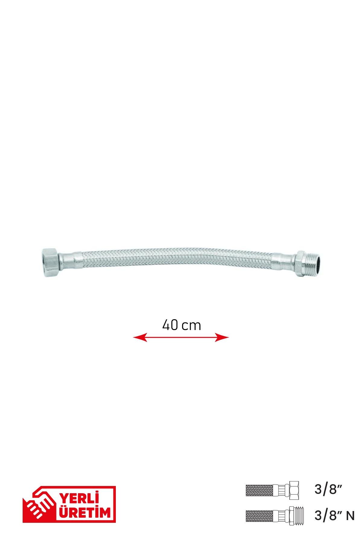 Gama Paslanmaz Çelik Flex Hortum 3/8 - 3/8 Nipel Bağlantı Taharet Hortumu 20 cm