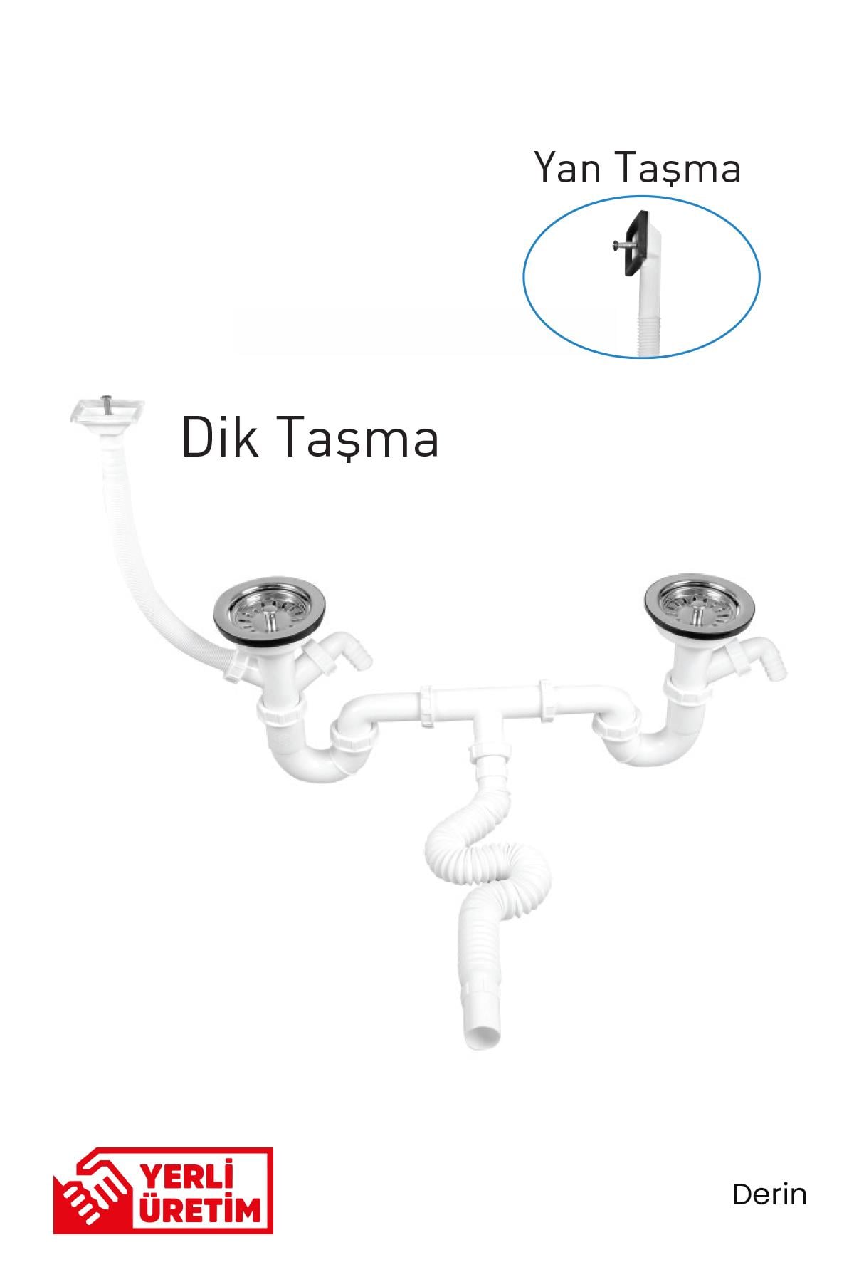 Gama S Çiftli Çöpmak Sifonu Taşmalı Derin Yan Taşma Çiftli Gider Seti