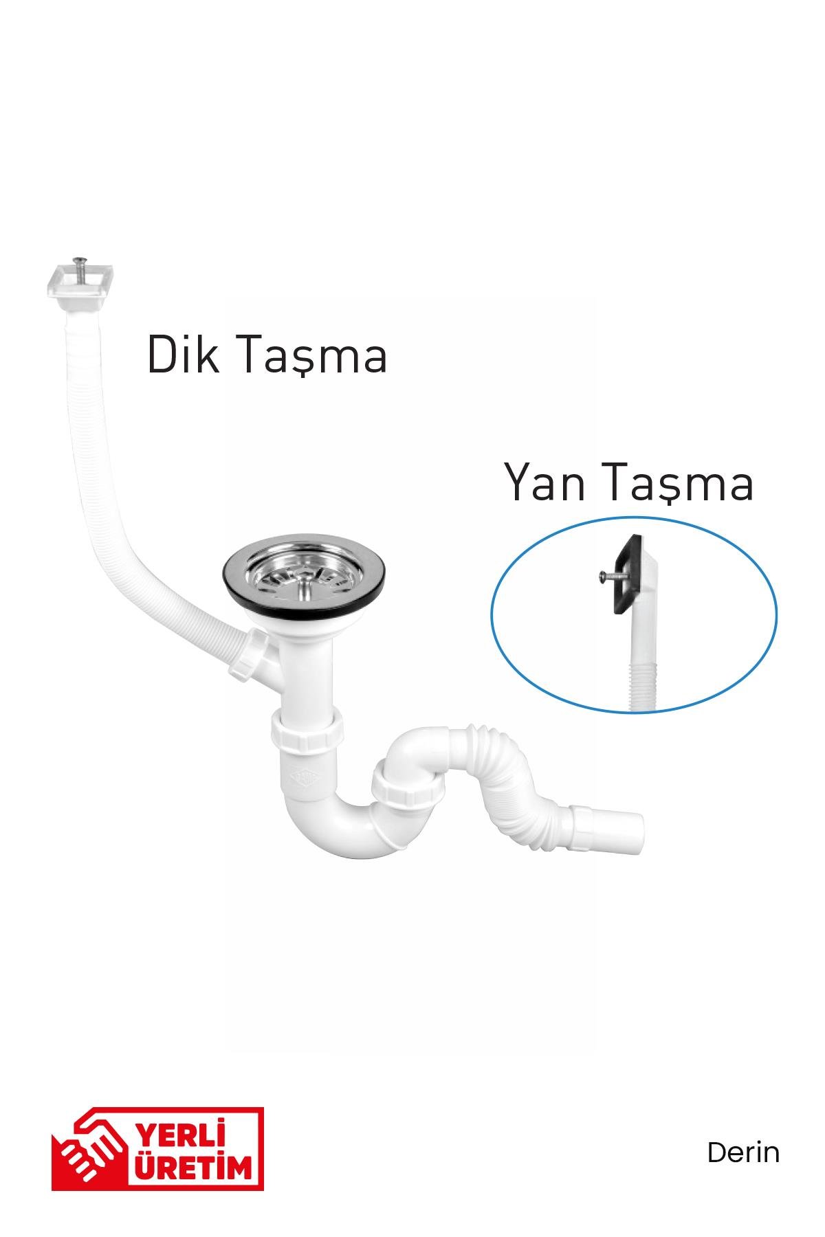 Gama S Tekli Çöpmak Sifonu Taşmalı Derin Dik Taşma Lavabo Gider Takımı