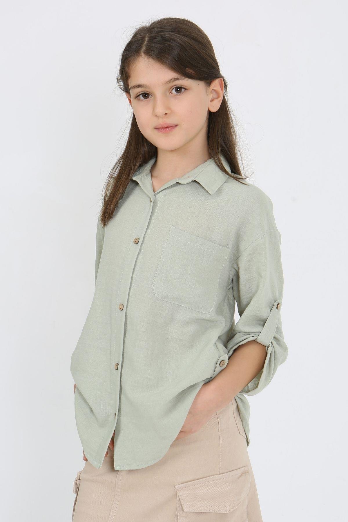 APOLETLİ KIZ KETEN GÖMLEK