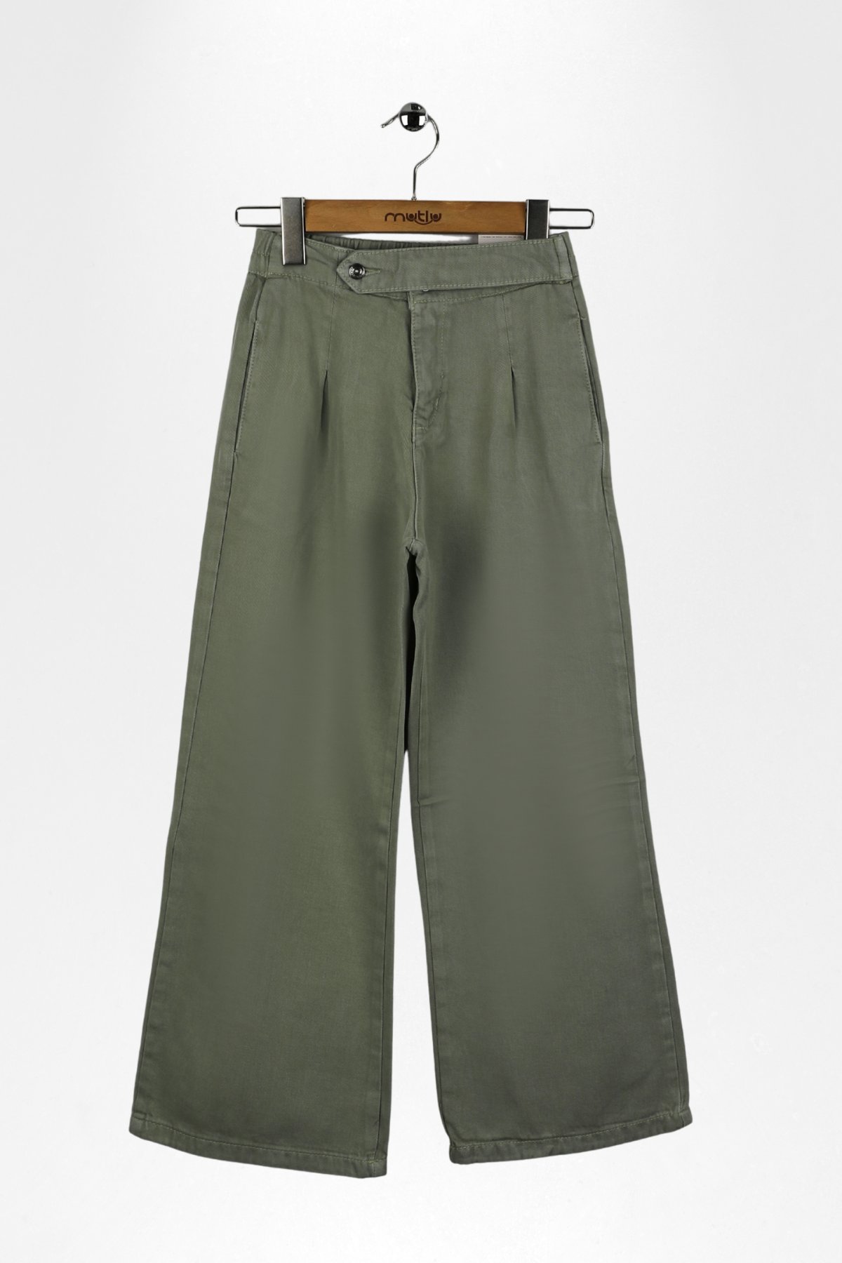 BEL APOLETLİ GENİŞ PAÇA PANTOLON