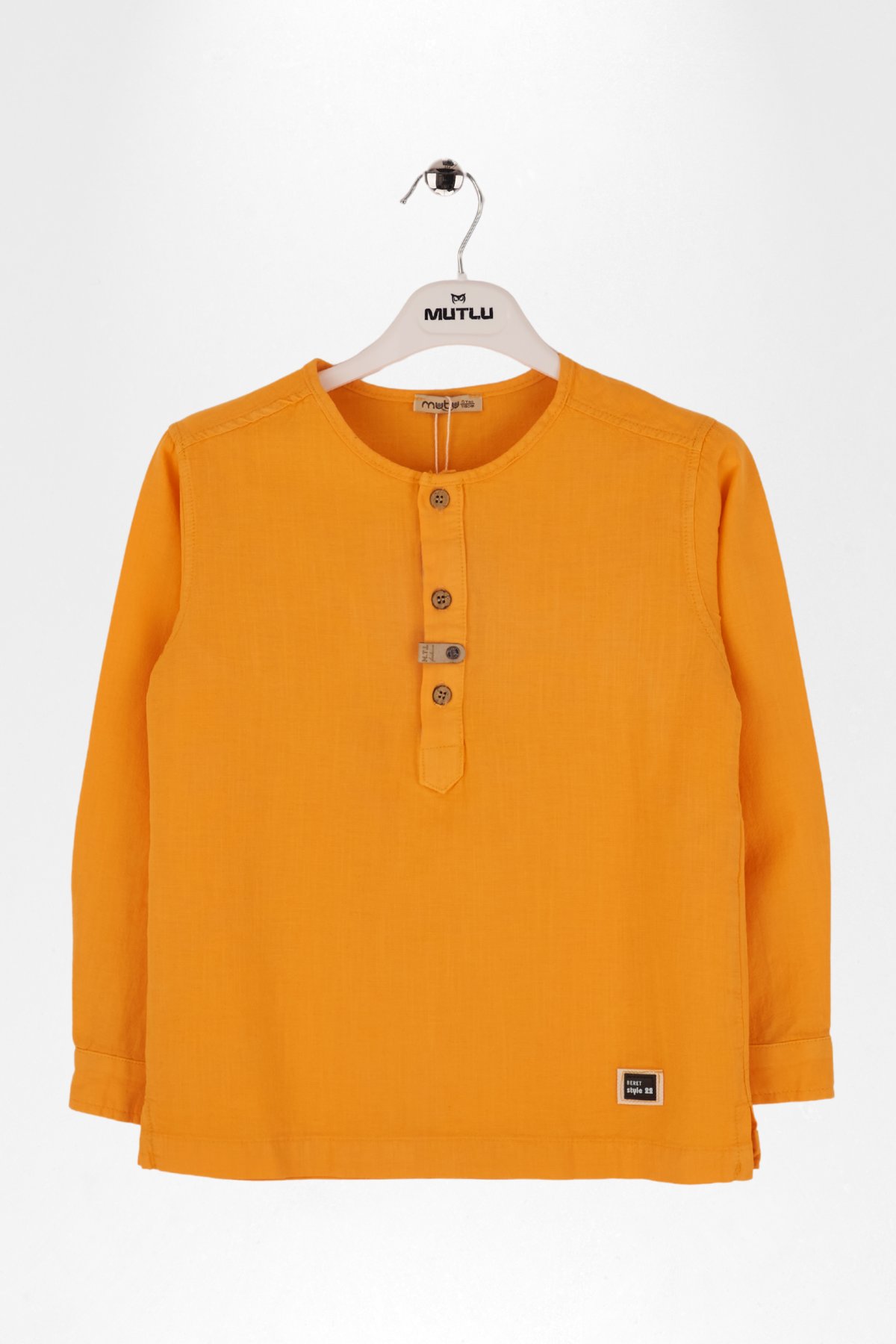 BİYE YAKALI YARIM PATLI UZUN KOL ERKEK KETEN GÖMLEK