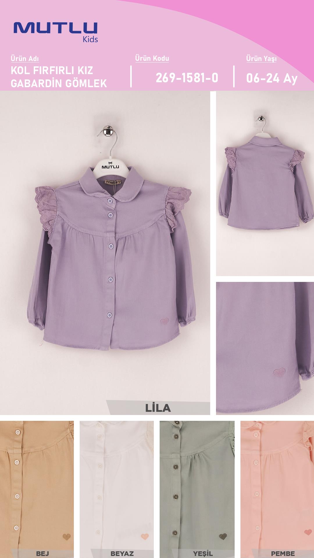 KOL FIRFIRLI KIZ GABARDİN GÖMLEK