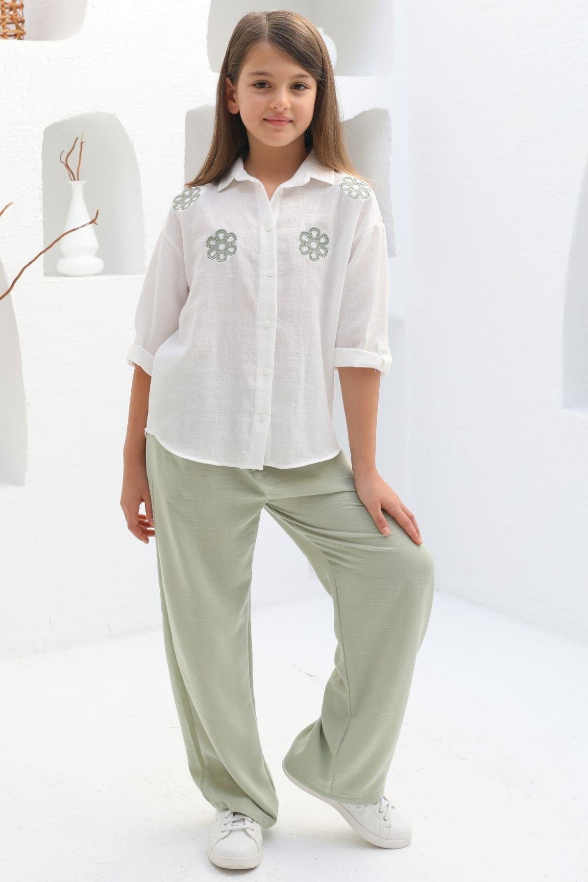 PİLELİ BOL PAÇA KIZ PANTOLON