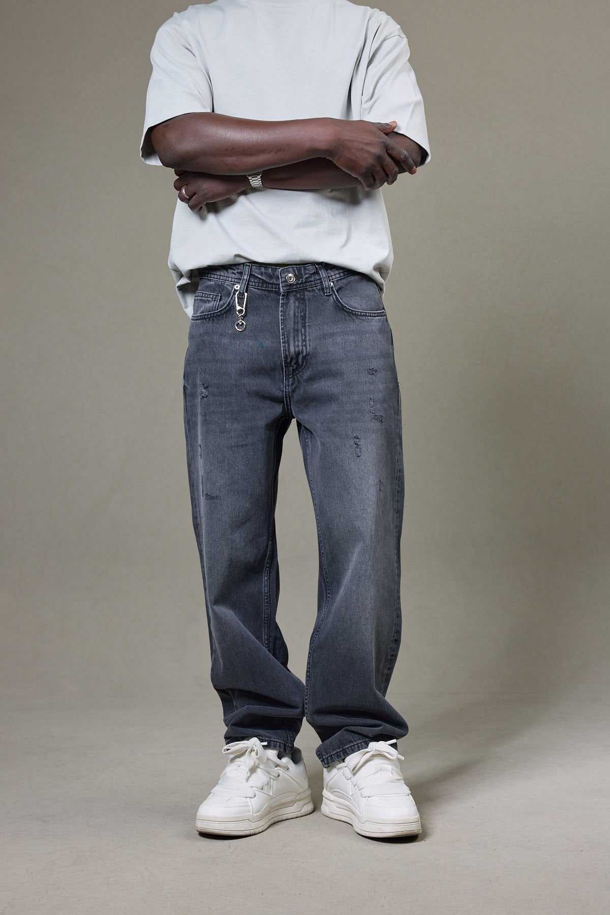 ANTRASİT YIRTIK DETAYLI BAGGY PANTOLON 5192-6
