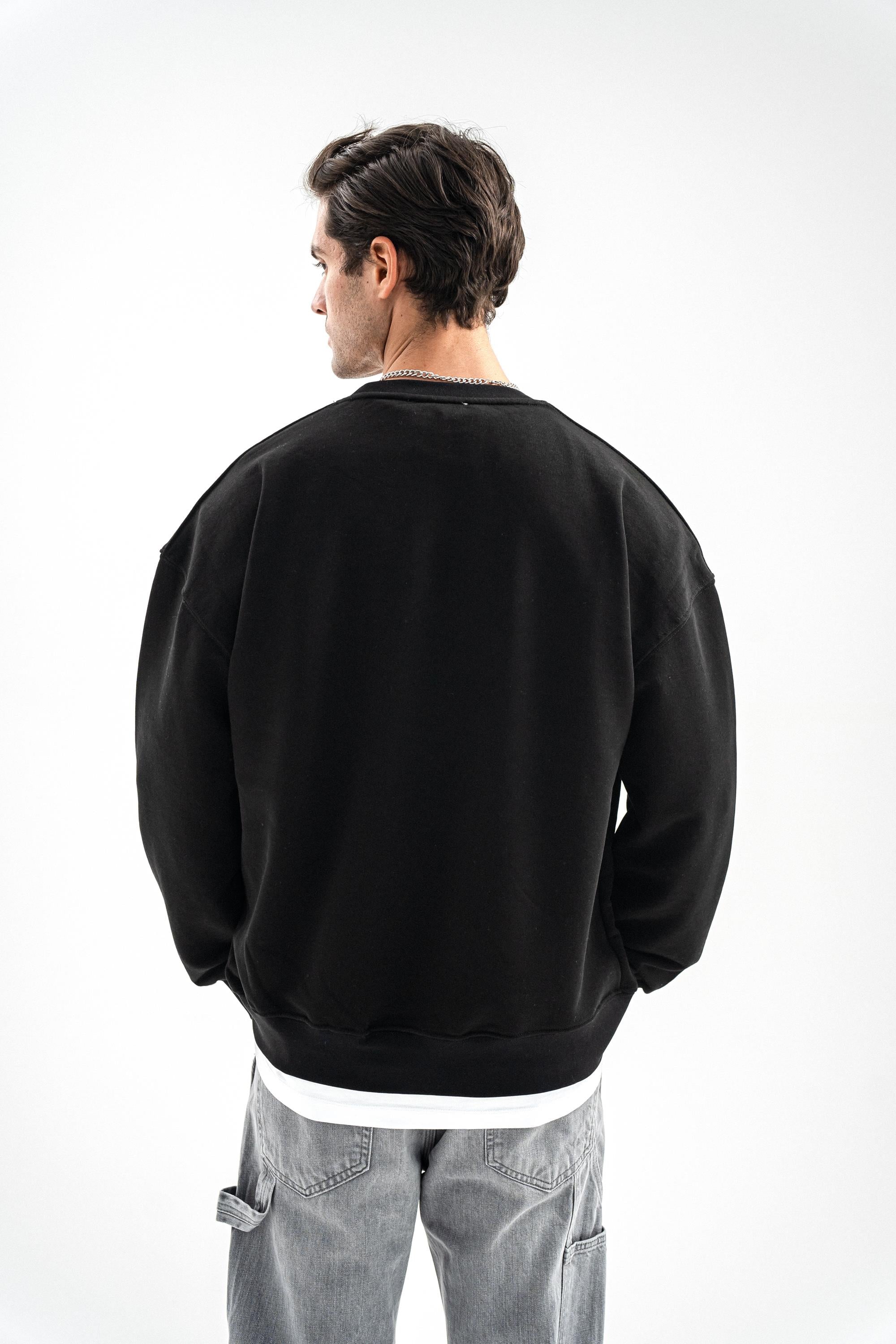BİSİKLET YAKA SİYAH SWEATSHIRT