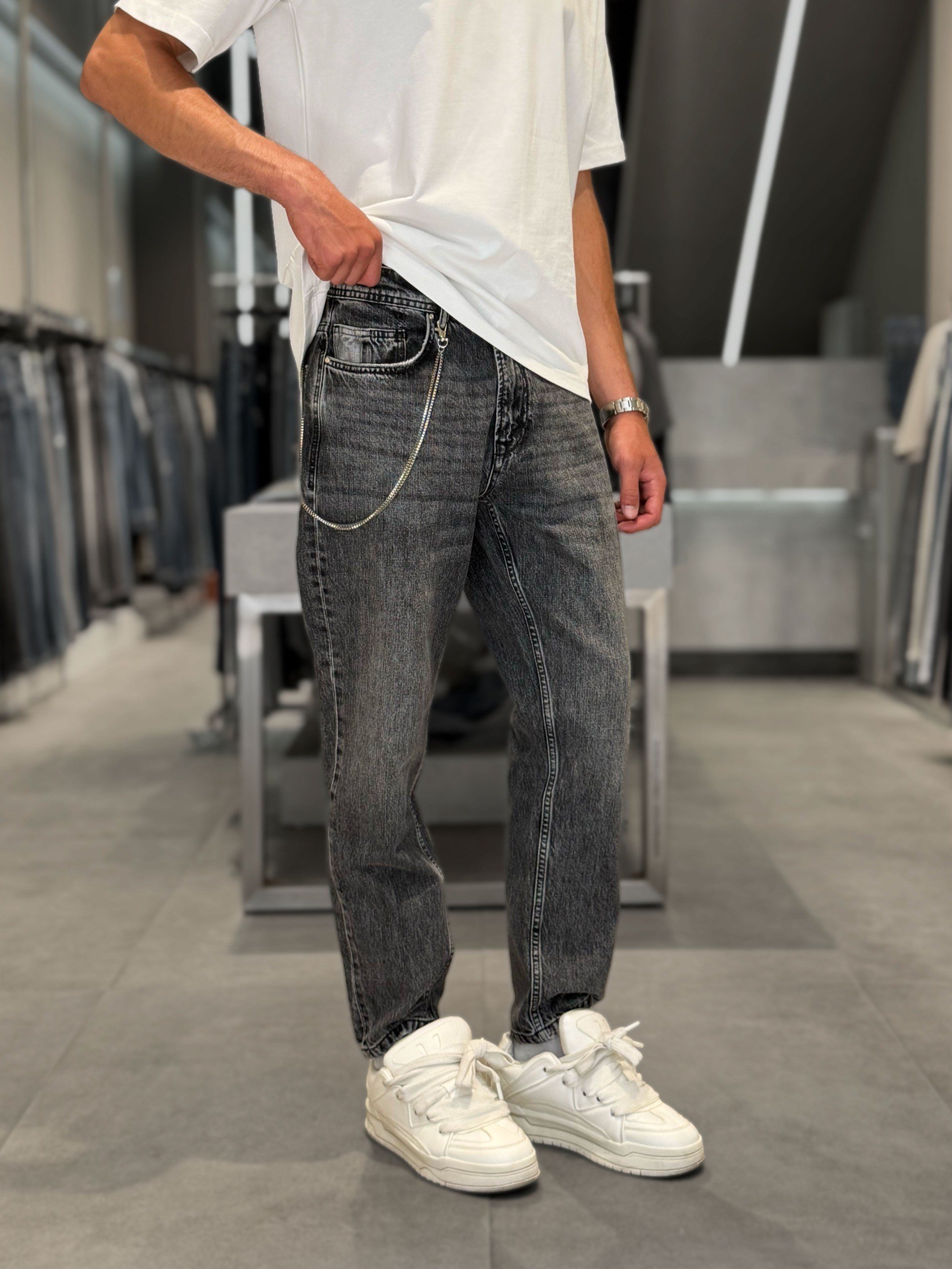 ZINCIR DETAYLI FUME  BOYFRIEND PANTOLON 5204