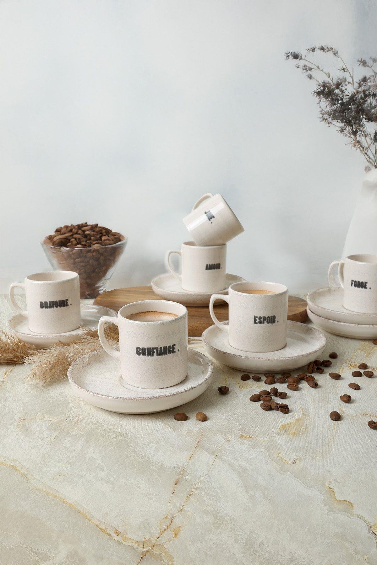 Deep Collection Mottolu Nordic Kahve Takımı 12 Parça 6 Kişilik 22650-55