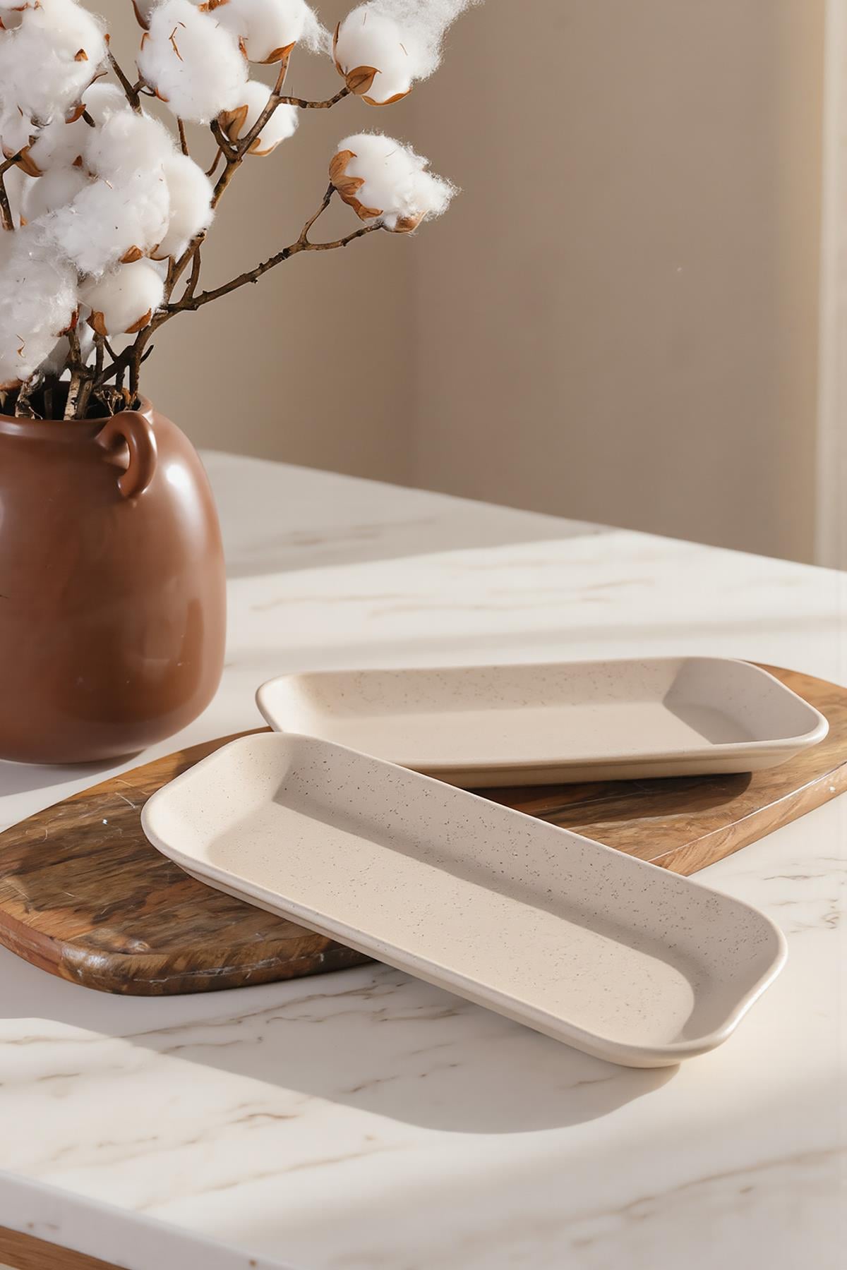 Keramika Mat Krem Pergamon Kayık Tabak 26 Cm 2 Adet 040