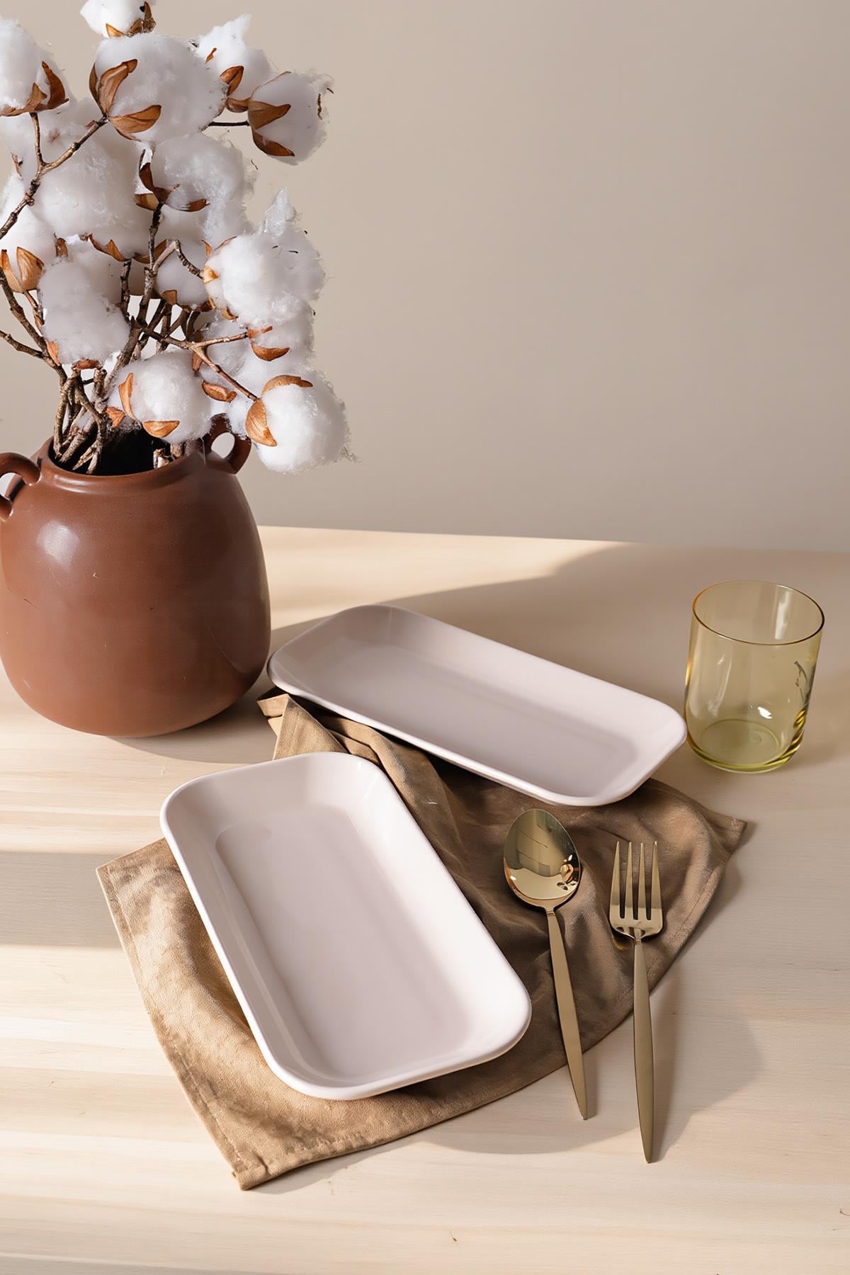 Krem Pergamon Kayık Tabak 26 Cm 2 Adet 030