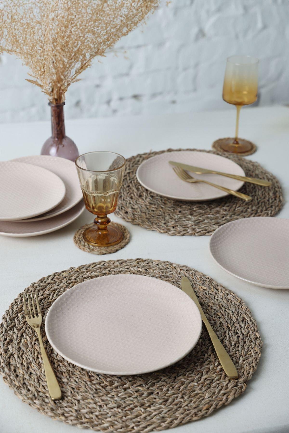 Kumlu Krem Rölyefli Pasta Tabağı 21 Cm 6 Adet Q32
