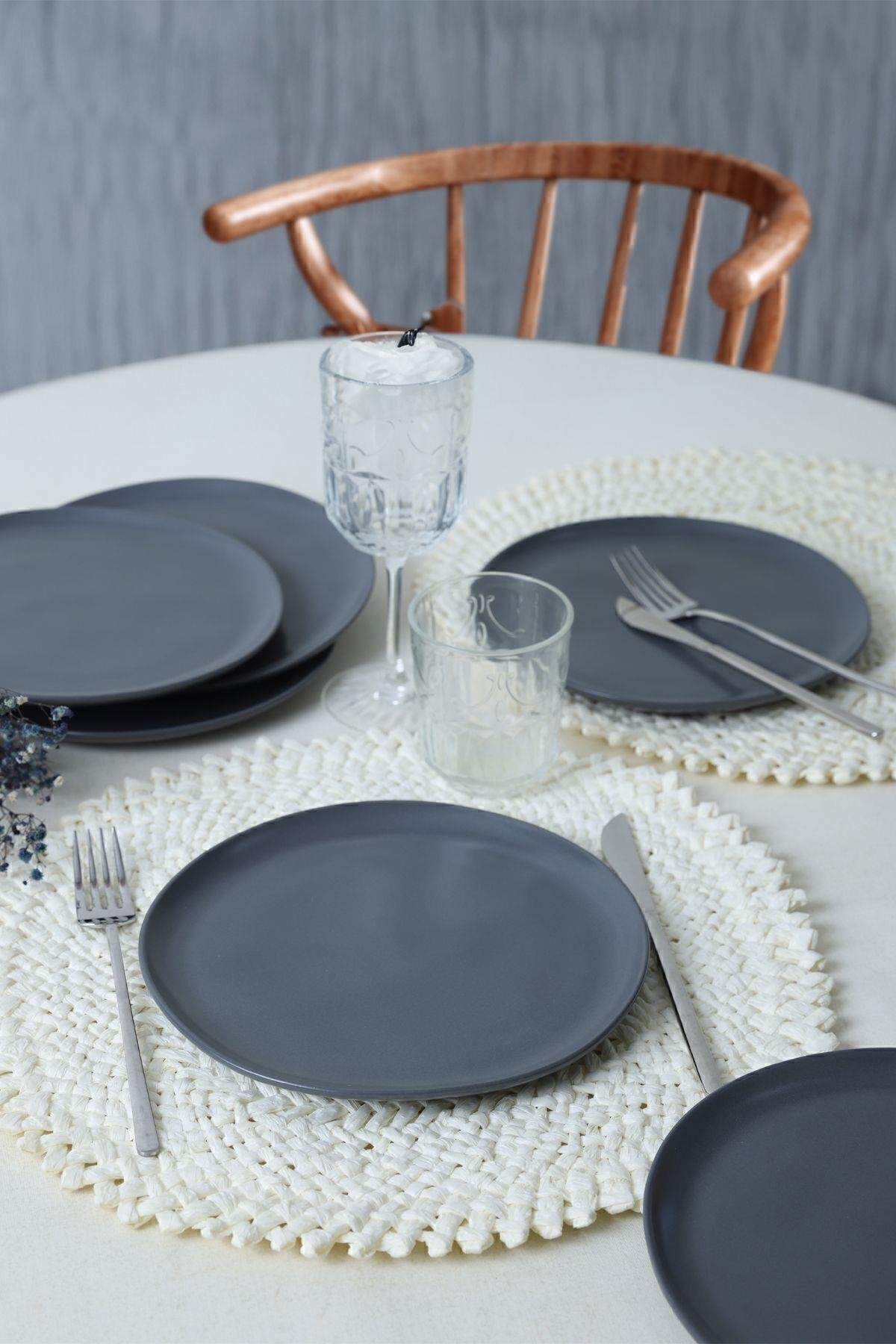 Mat Gri Sardes Pasta Tabağı 22 Cm 6 Adet 959