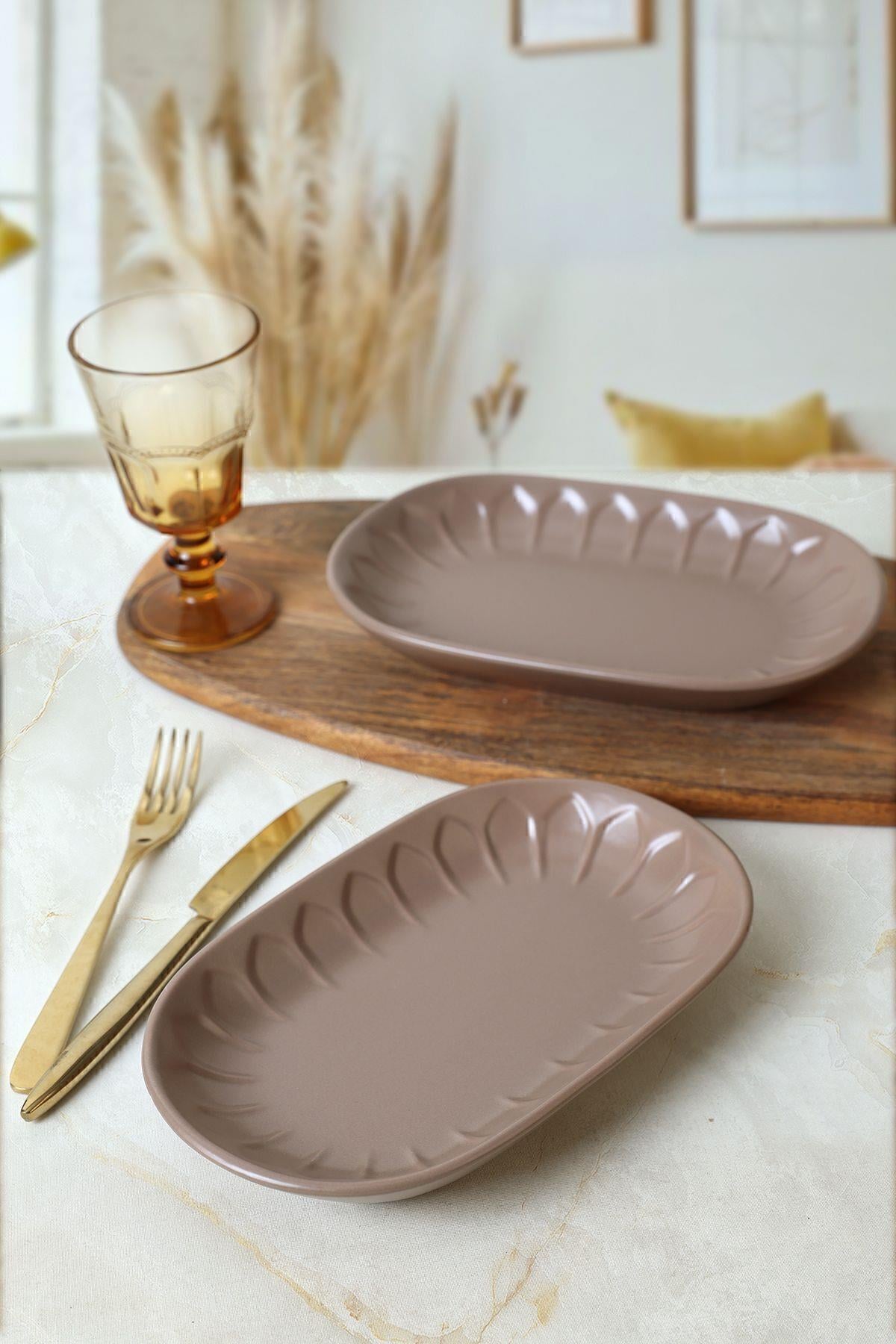 Mat Toprak Taupe Badem Kayık Tabak 22 Cm 2 Adet 977