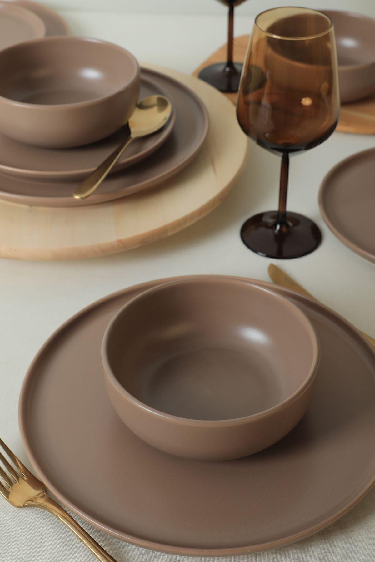Nordic Mat Toprak Taupe Yemek Takımı 18 Parça 6 Kişilik 977