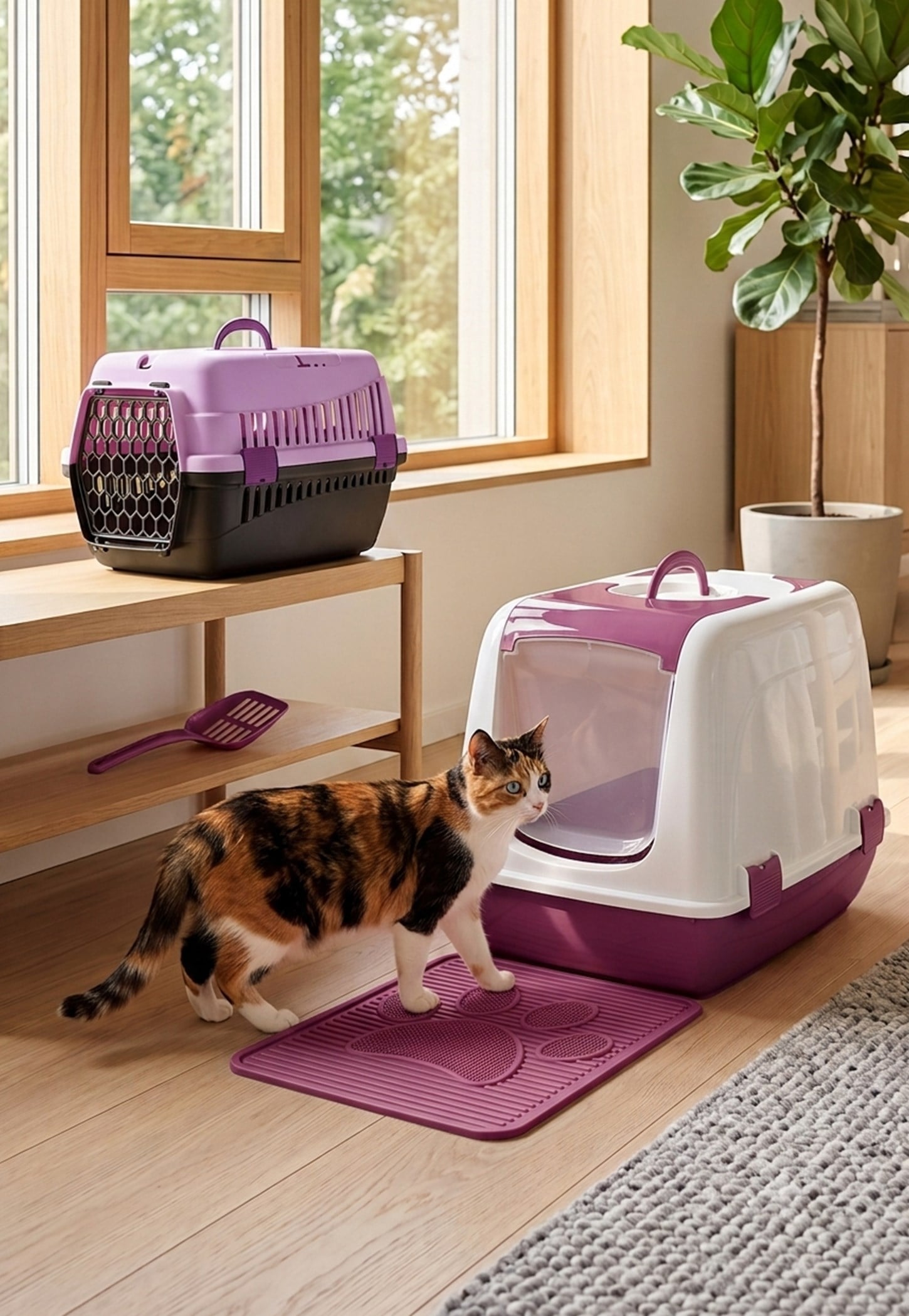 Elekli Kapalı Kedi Tuvaleti Başlangıç Seti - Taşıma Çantası, Paspas  (Kürek ve Mama Kapı Hediyeli)