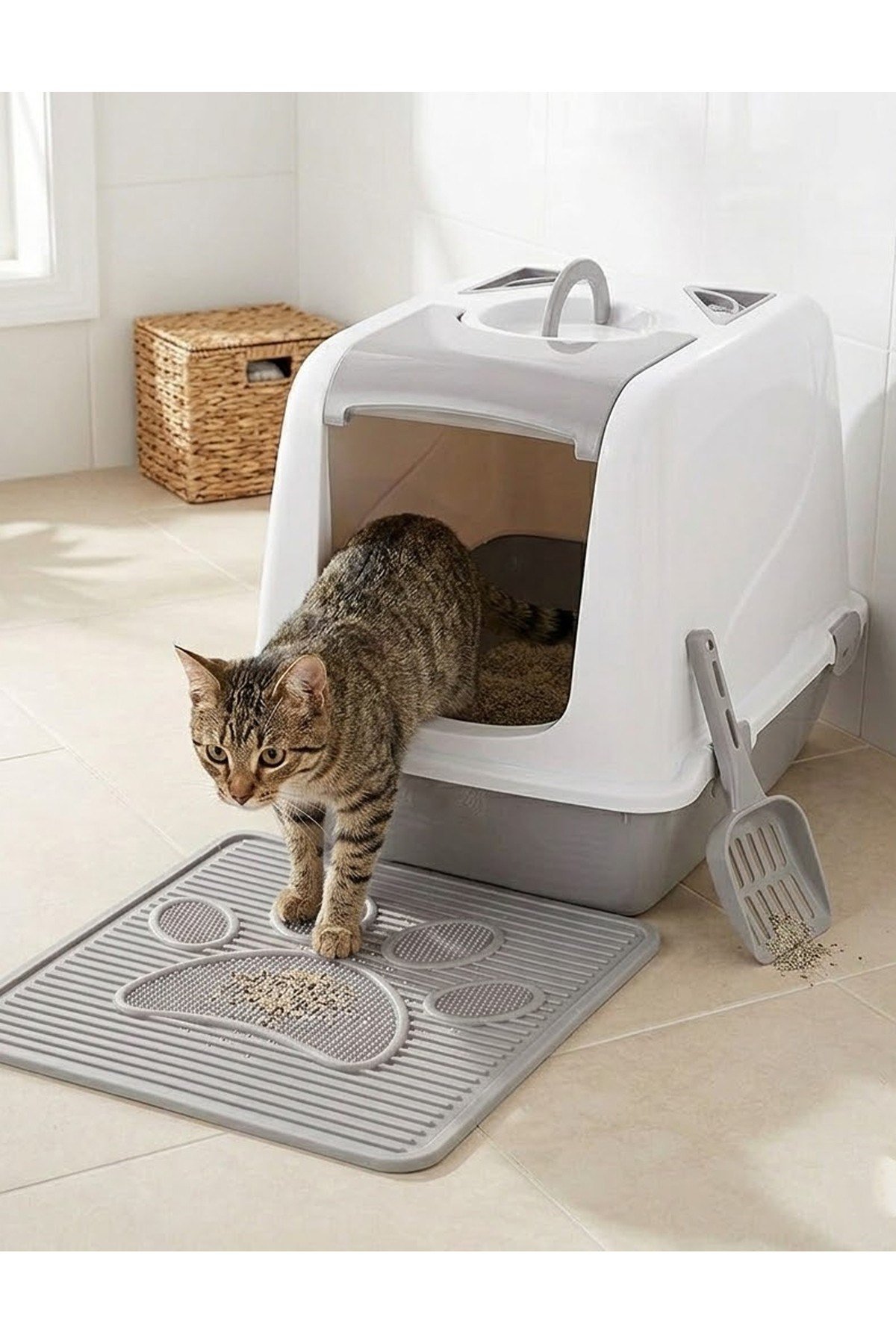 Kedi Tuvalet Seti (Kapalı Kedi Tuvaleti+Paspas+Kürek) XL Boy