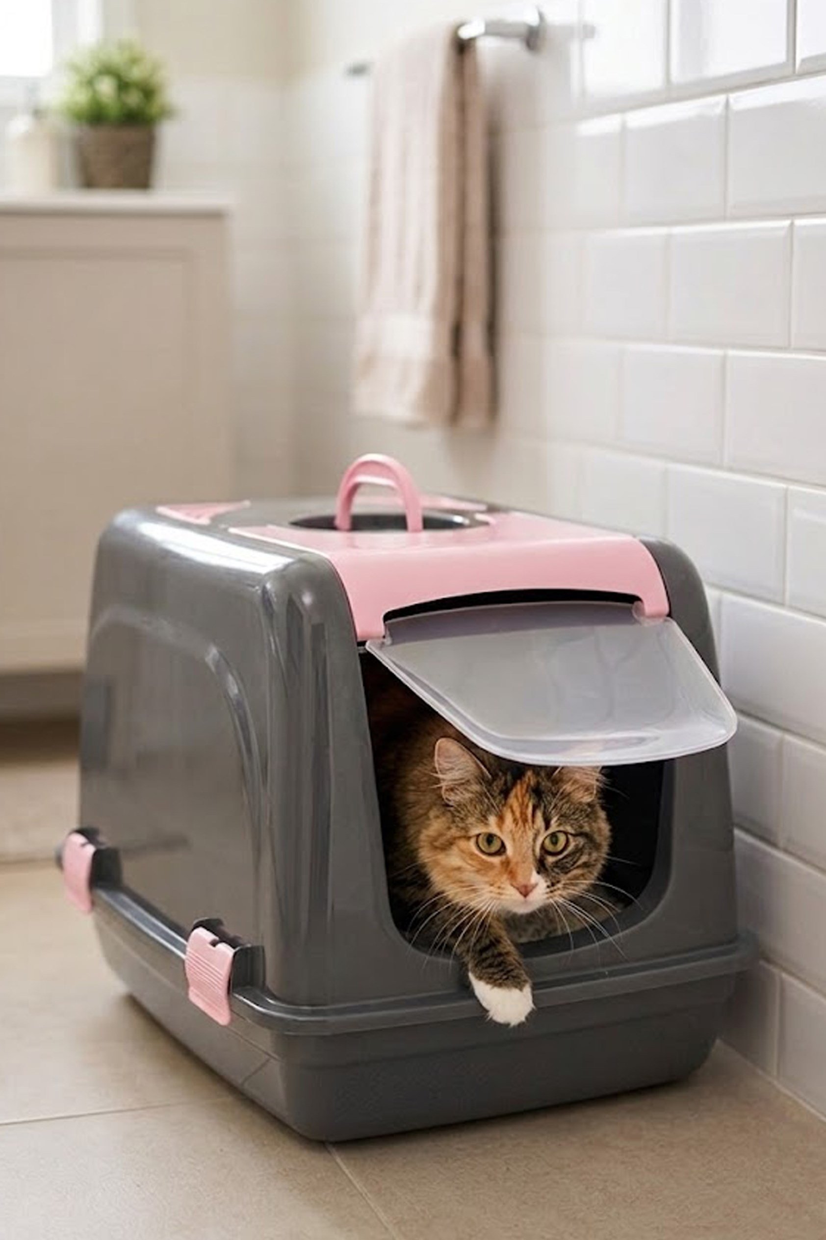 Kolay Temizlenebilir Elekli Kapalı Kedi Tuvaleti Antrasit