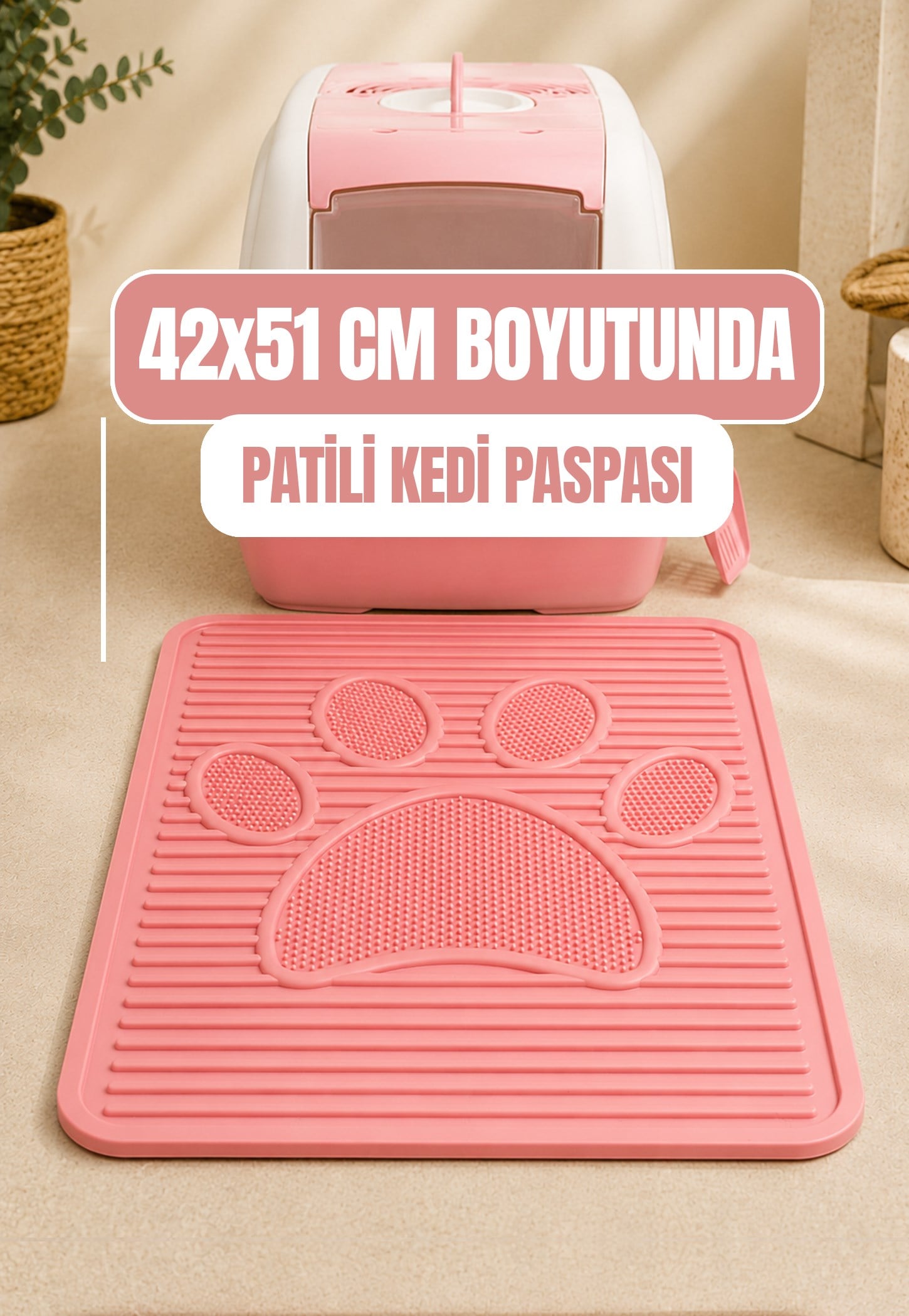 Plastik Pati Desenli Kedi Kum Paspası 