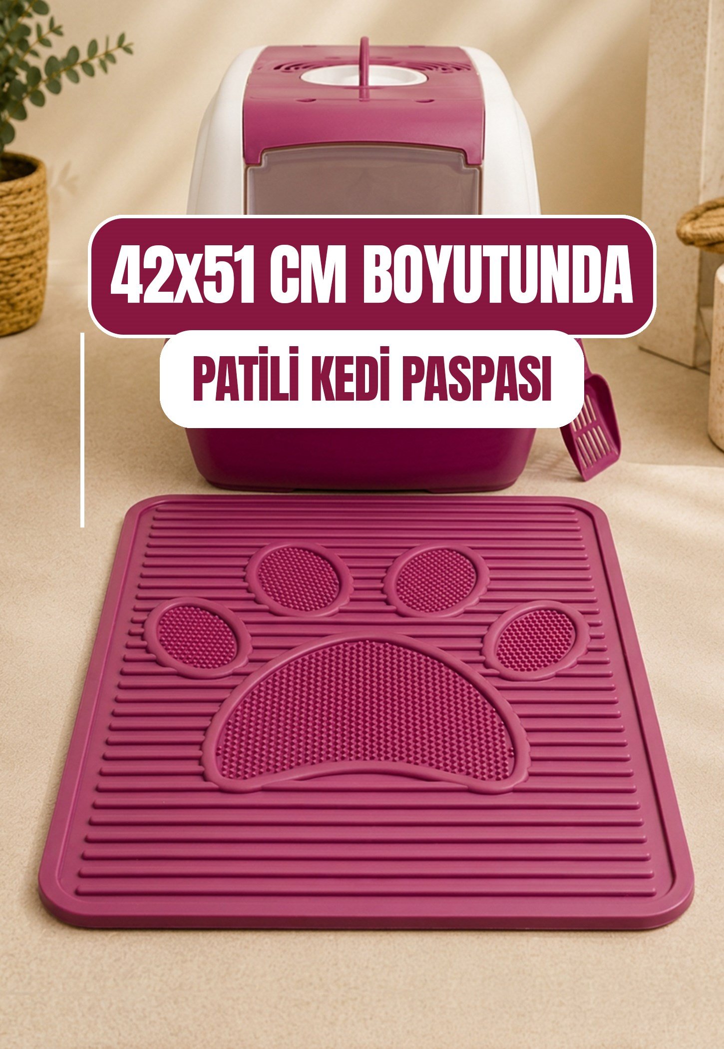 Plastik Pati Desenli Kedi Kum Paspası 