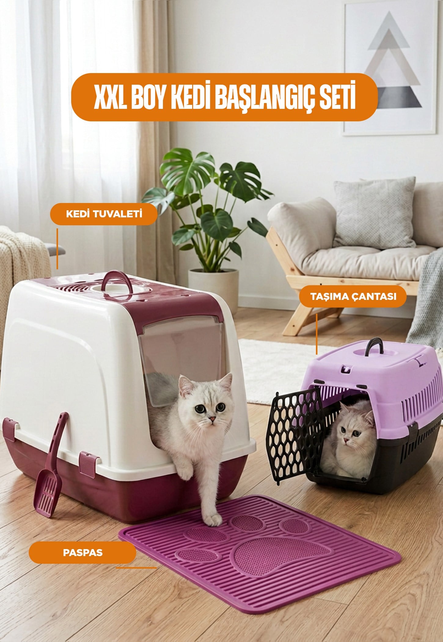 XXL Kedi Başlangıç Seti  (Kedi Tuvaleti+Paspas+Taşıma Çantası)