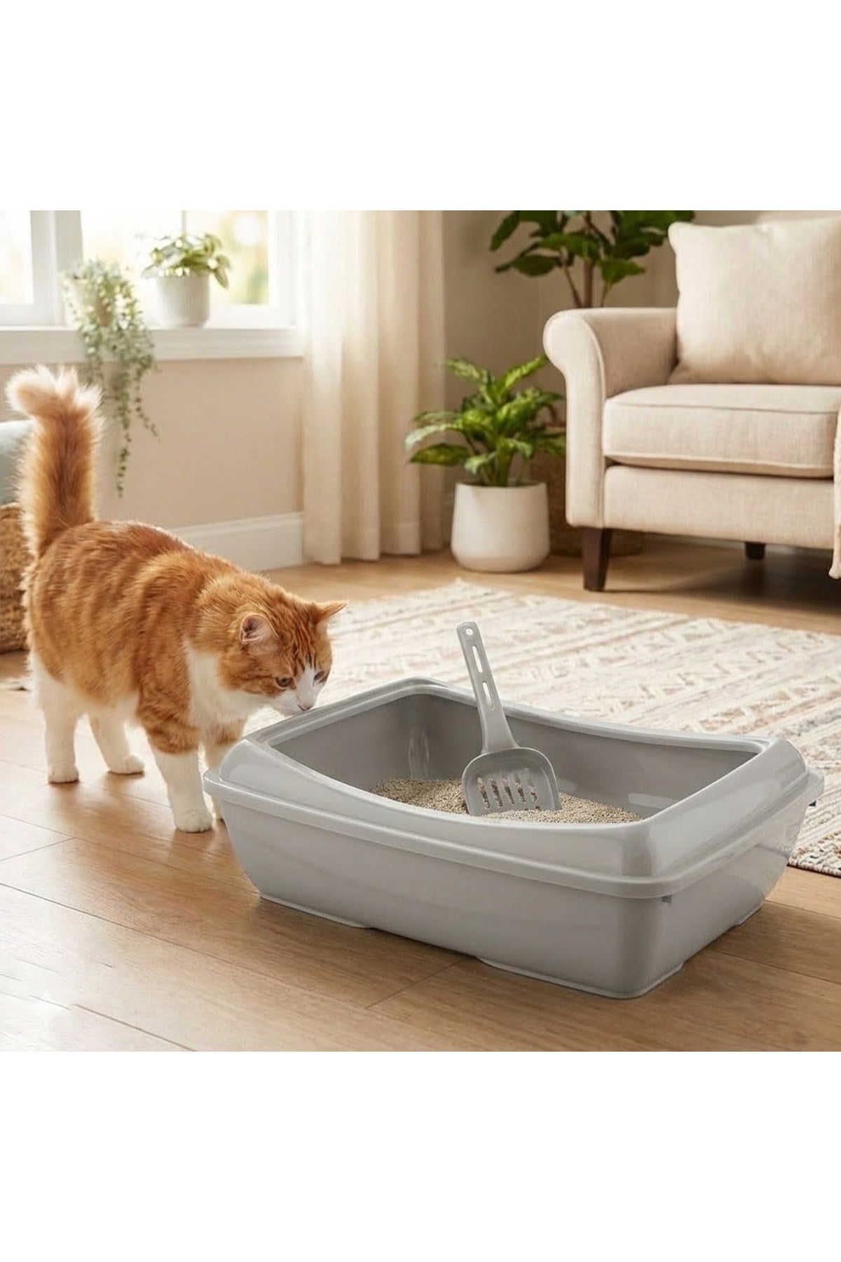 Yüksek Kenarlı Açık Kedi Tuvaleti (Kürek Hediyeli)