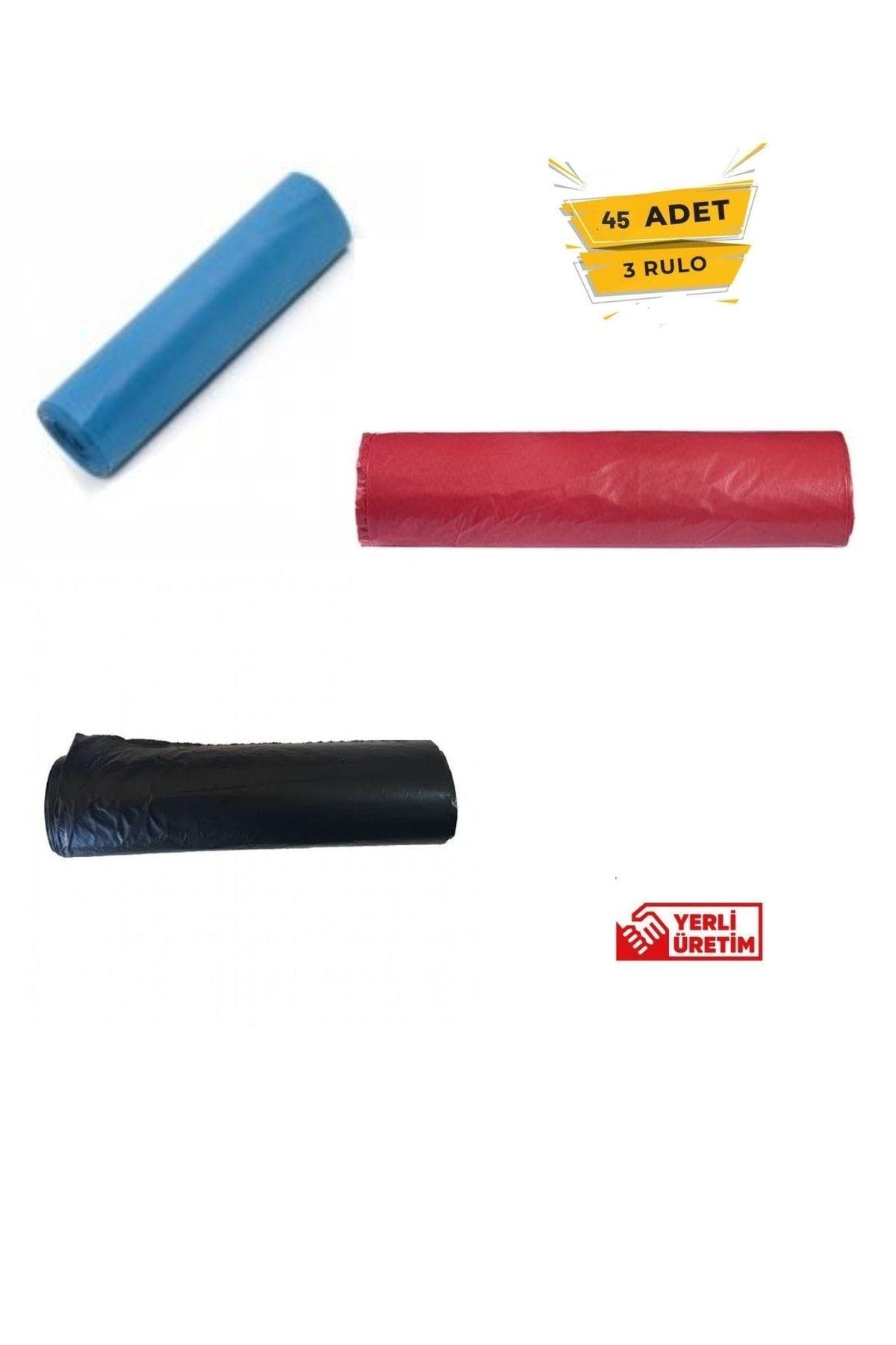 Ekonomik Çöp Poşeti 3 Renk Rulo (45 Adet) 55x60 Cm Çöp Torbası