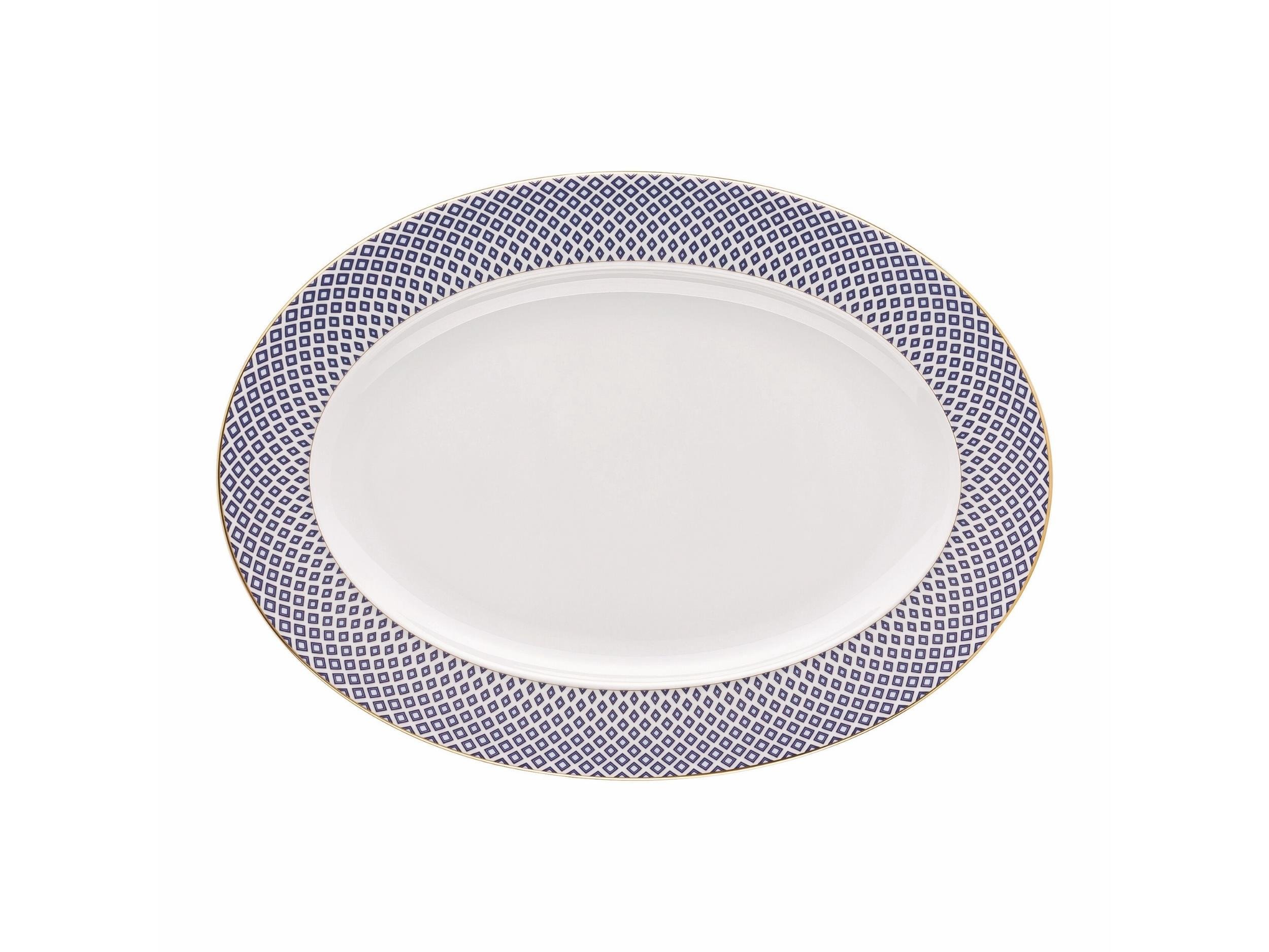 Oval Servis 34 cm Carreau Blue