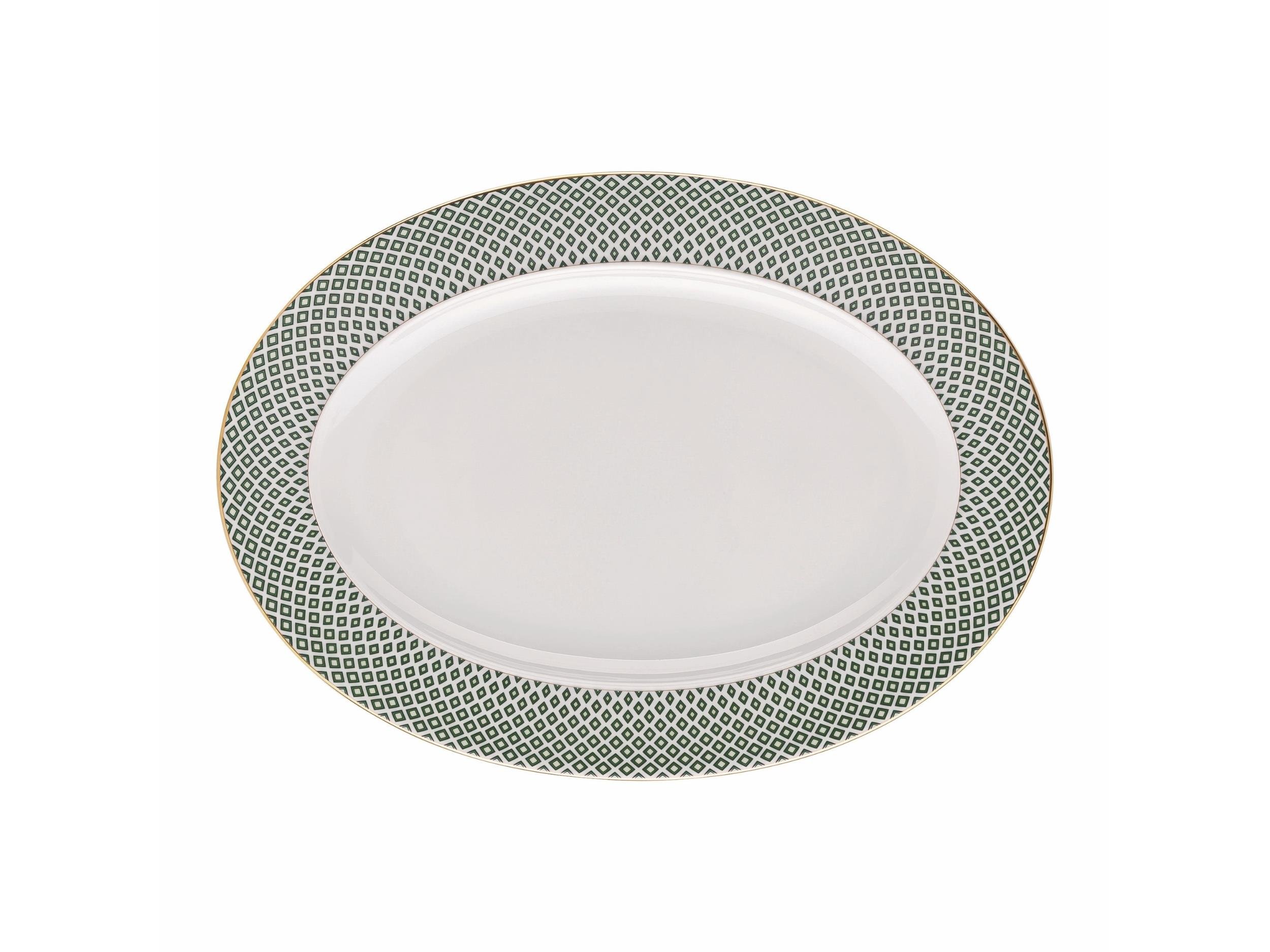 Oval Servis 34 cm Carreau Vert