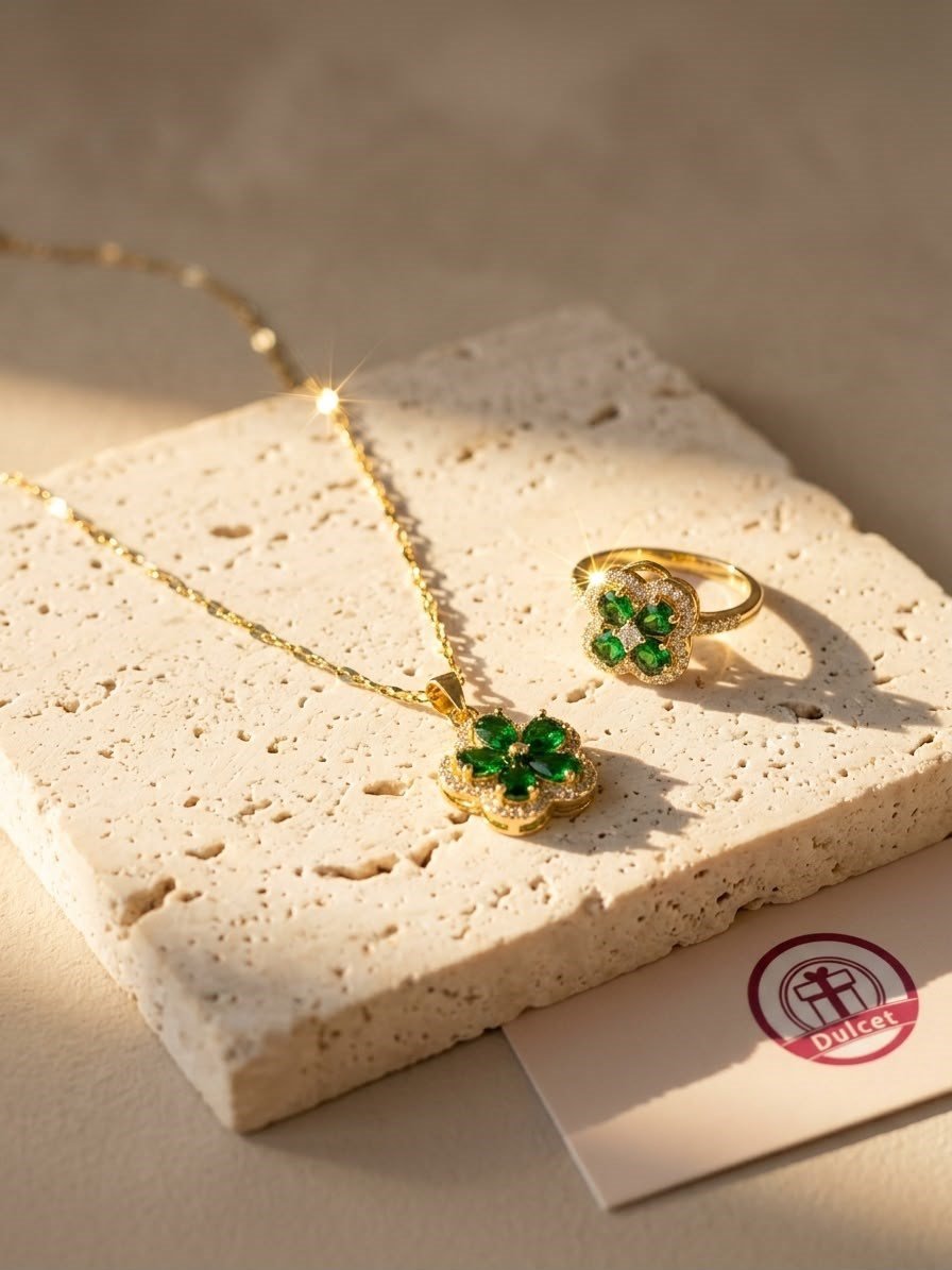 Gold Yeşil Çiçek Desenli Set