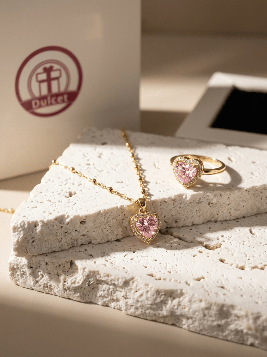 Pembe Gold Kalp'li Set