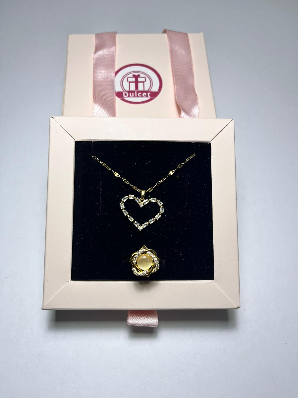 Zirkon Kalp Gold Set Dönebilir Yüzüklü