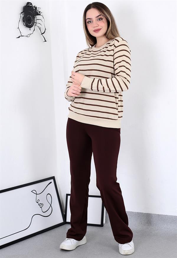 Çizgili Sweatshirt Kahverengi