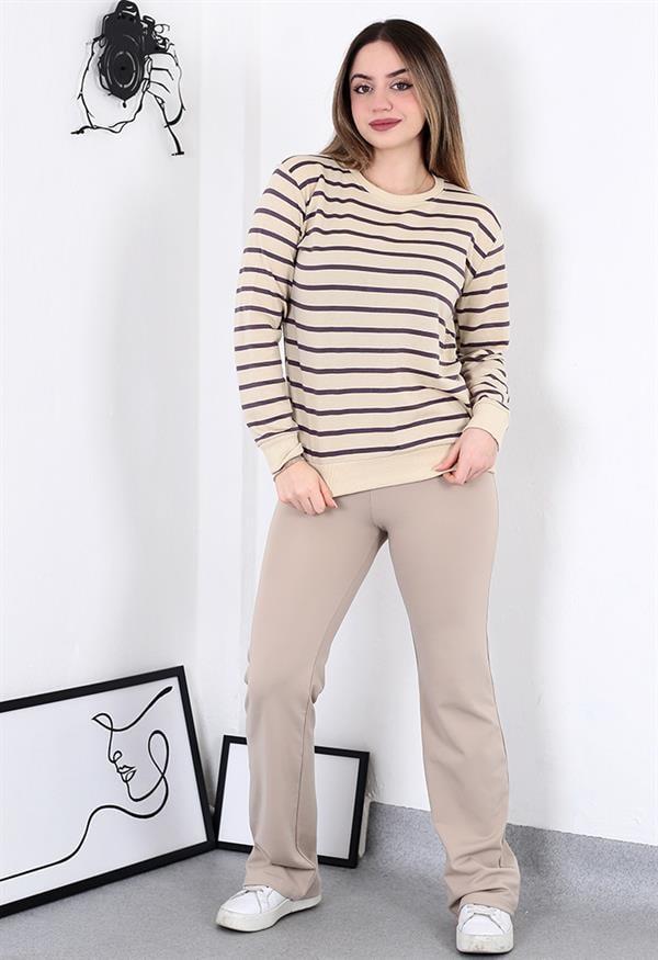 Çizgili Sweatshirt Mor