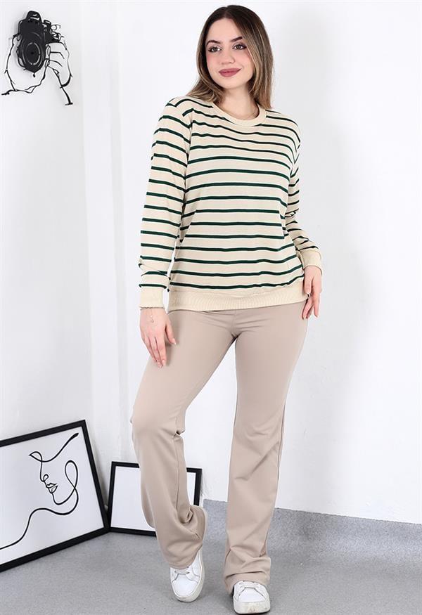 Çizgili Sweatshirt Zümrüt Yeşil
