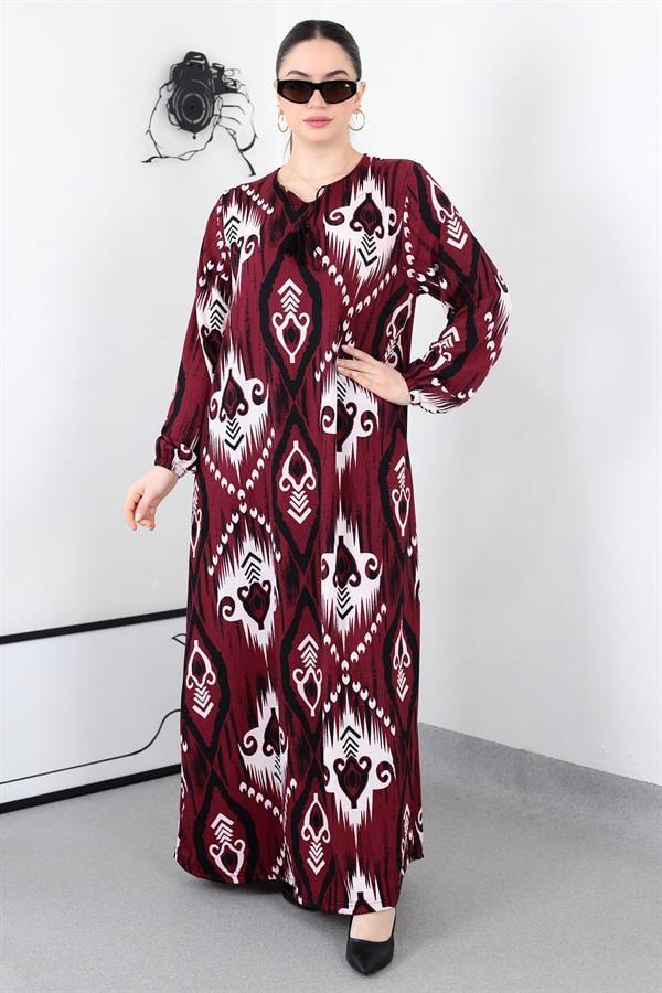 KIRMIZI BOHO PÜSKÜLLÜ BATTAL ELBİSE8461