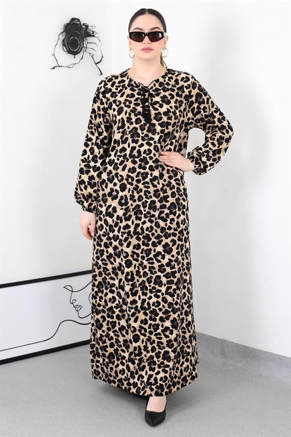 LEOPAR PÜSKÜLLÜ BATTAL ELBİSE 8461