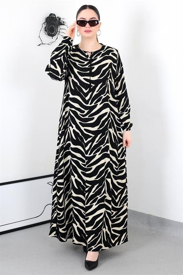 PÜSKÜLLÜ ZEBRA BATTAL ELBİSE 8461