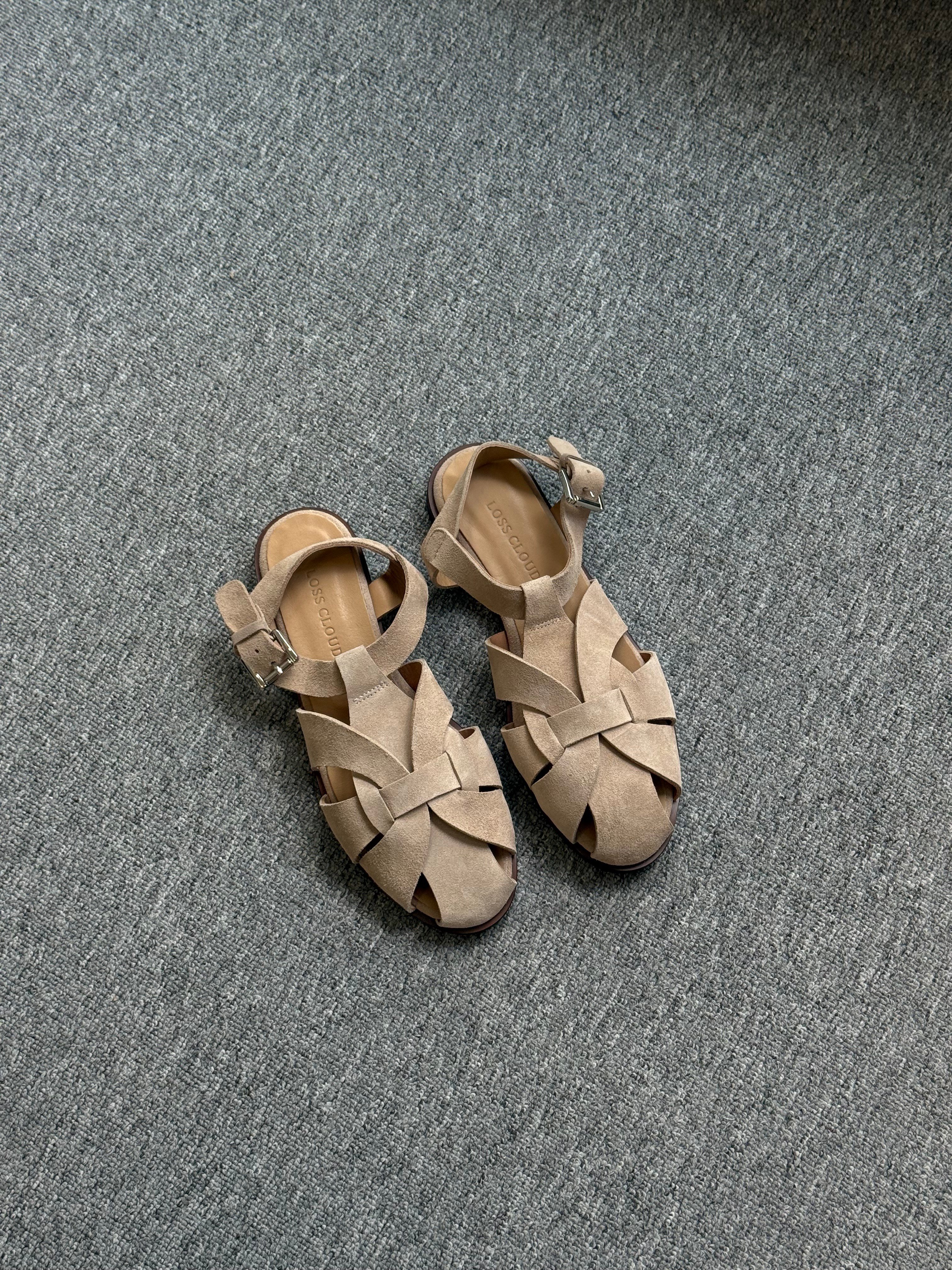 KREM SÜET SANDALET