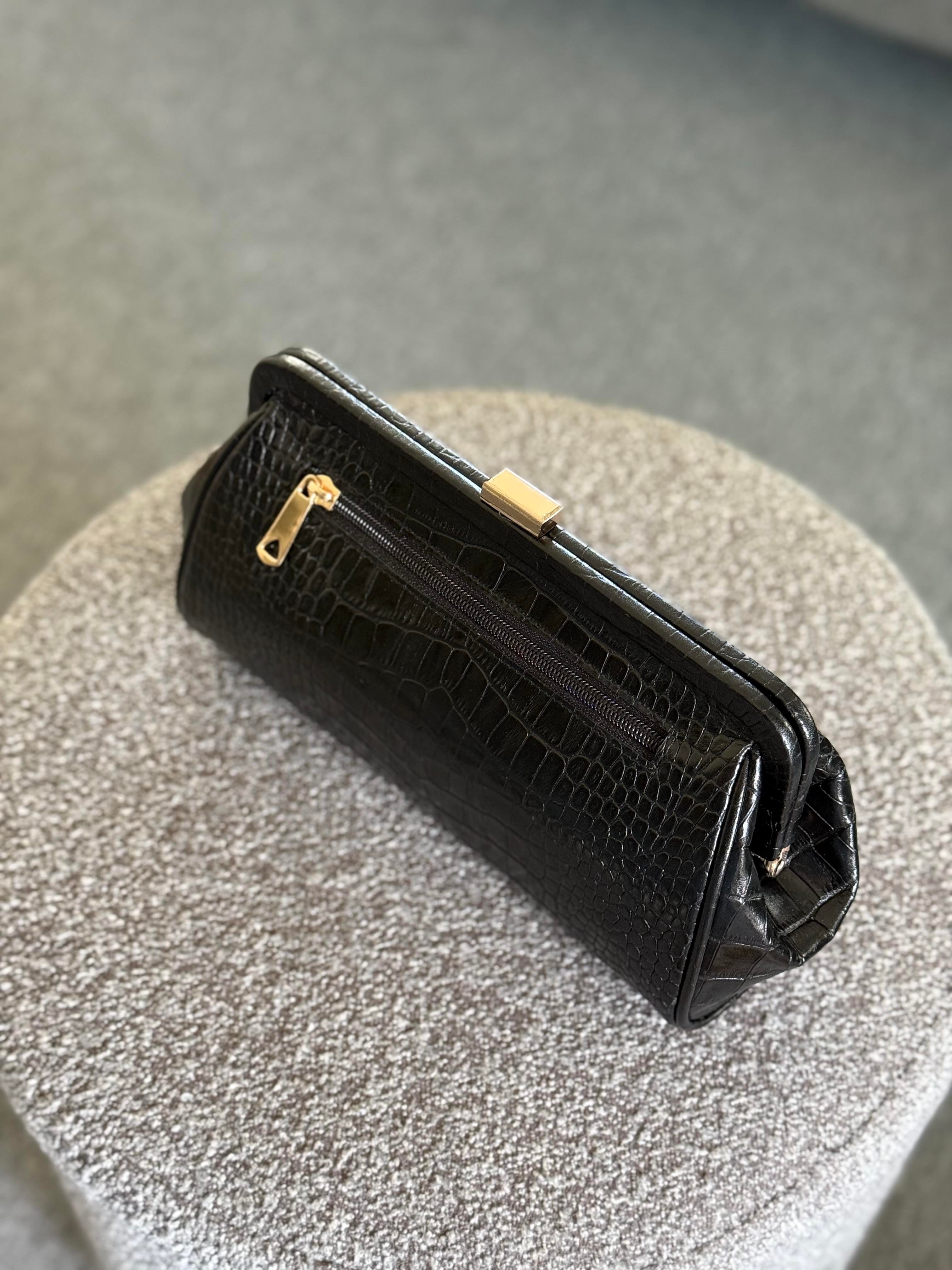 SİYAH KROKO VİNTAGE CLUTCH