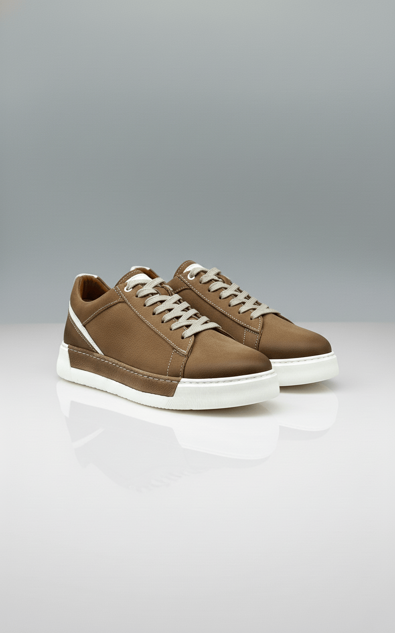 Erkek BEJ Sneaker Deri Ayakkabı