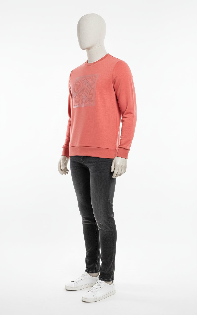 Erkek Regular Fit 3 İplik Enjeksiyon Baskı Bisiklet Yaka Sweatshirt